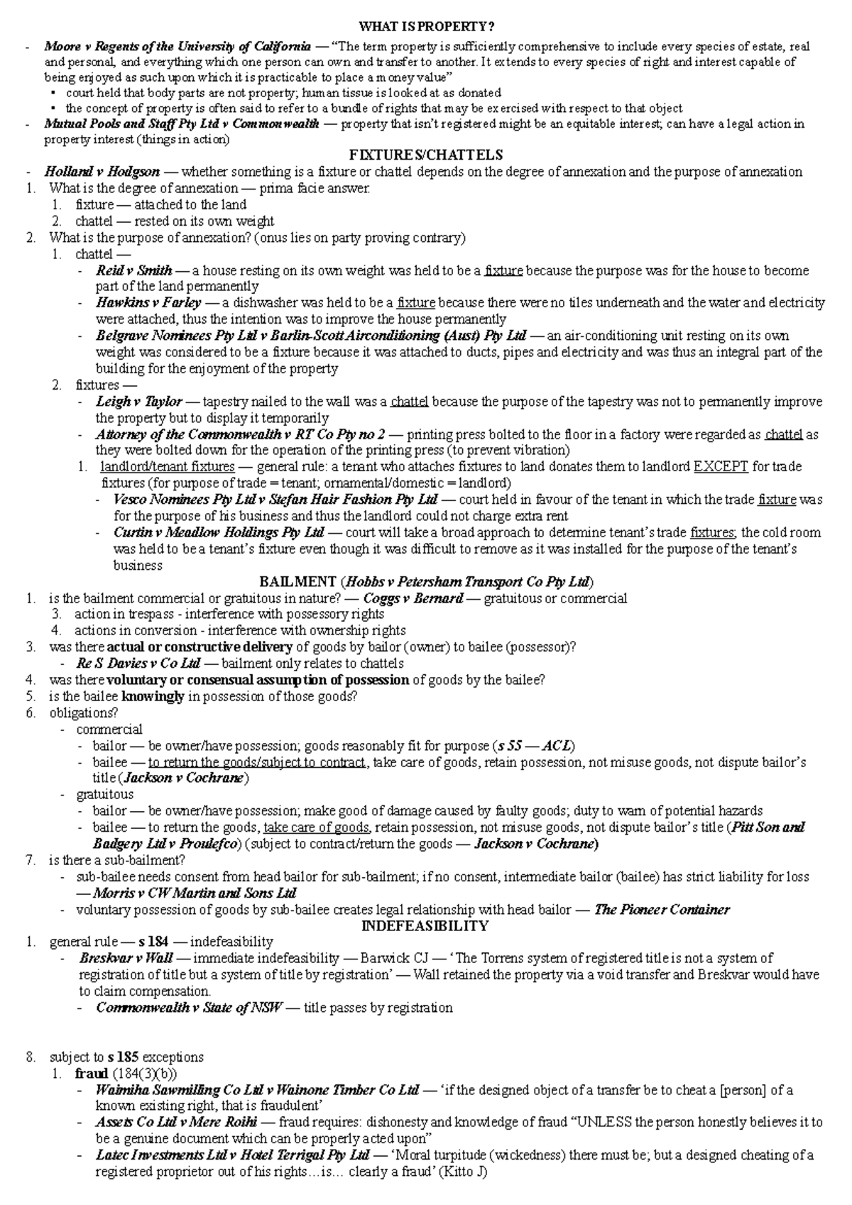 Templates - Super helpful document - WHAT IS PROPERTY? Moore v Regents ...