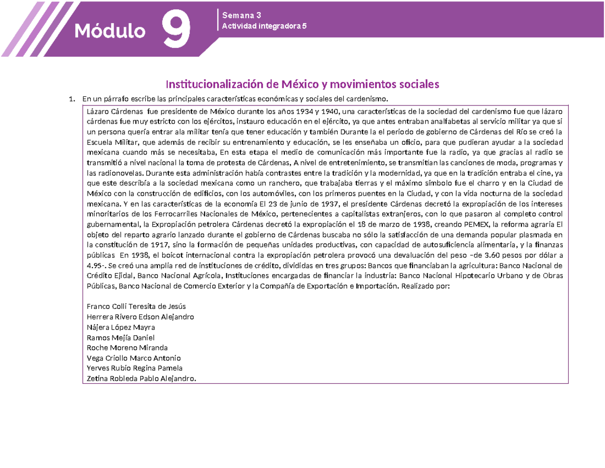 Semana 3 actividad integradora 5 Institucionalización de México y