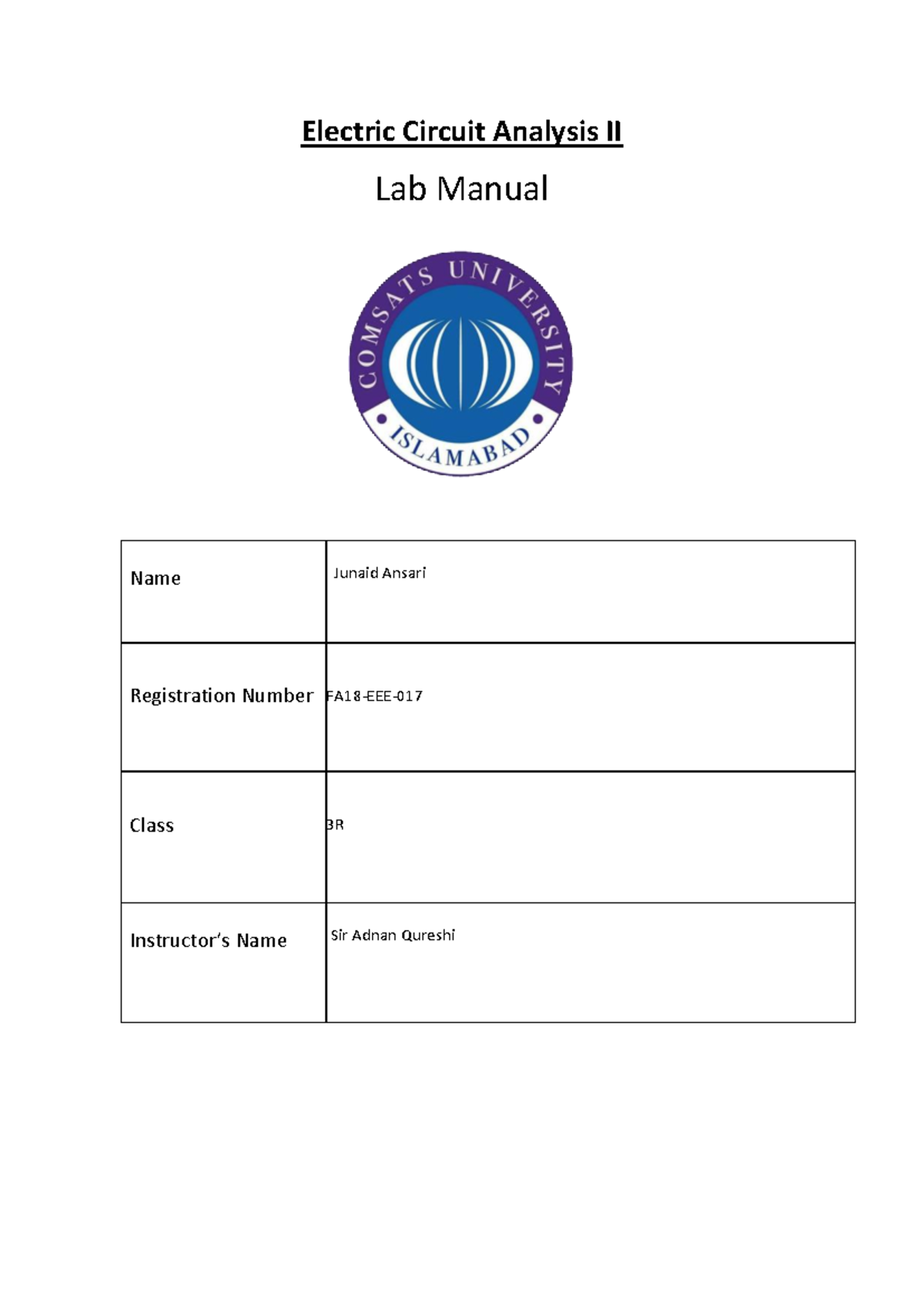Solved lab manual of eca 2 - Electric Circuit Analysis II Lab Manual ...