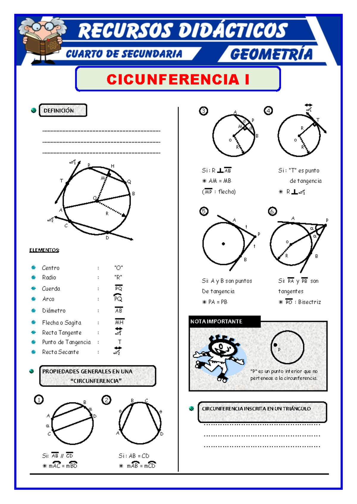 Problemas de Circunferencia para Cuarto de Secundaria - CICUNFERENCIA I ...