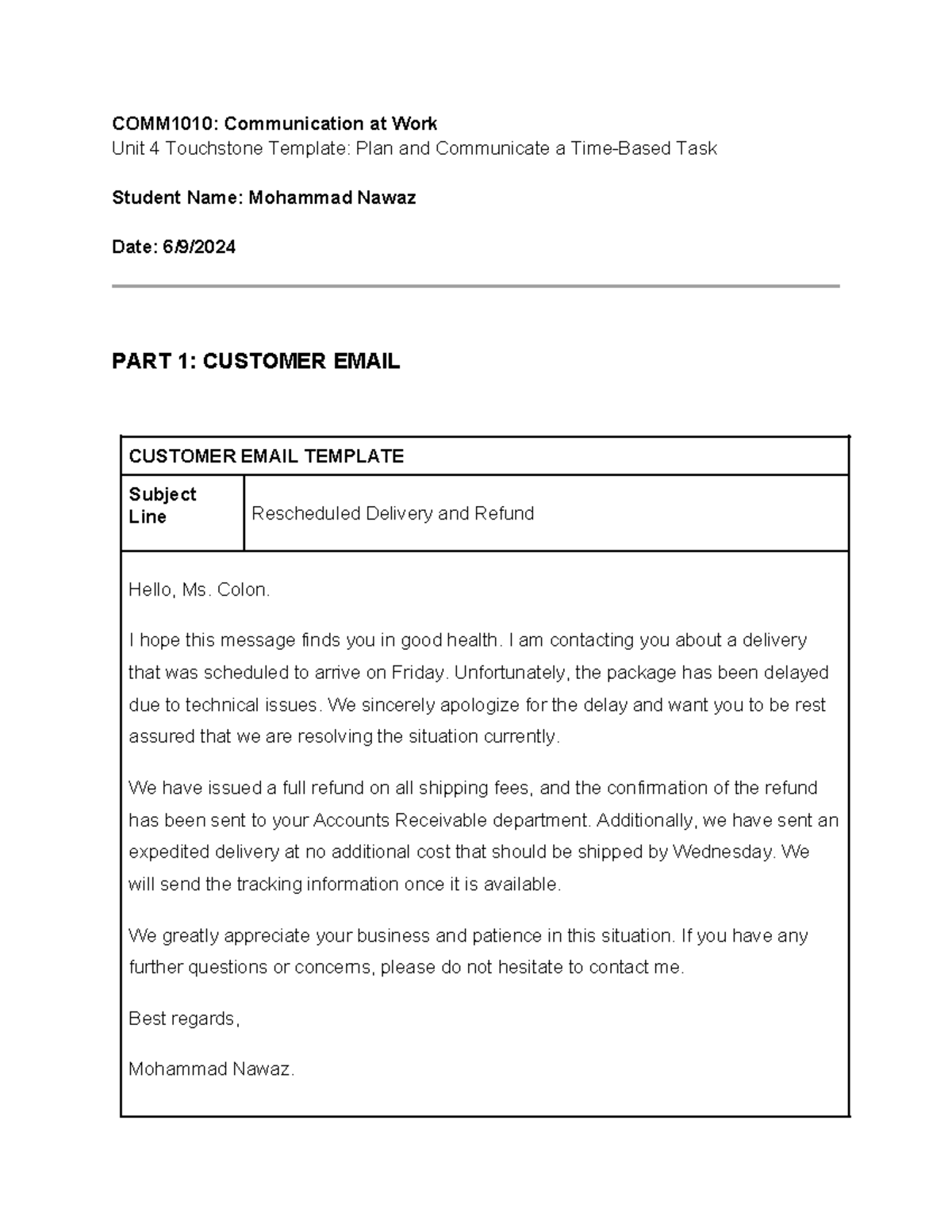 Unit 4 Touchstone - Communication at Work - COMM1010: Communication at ...