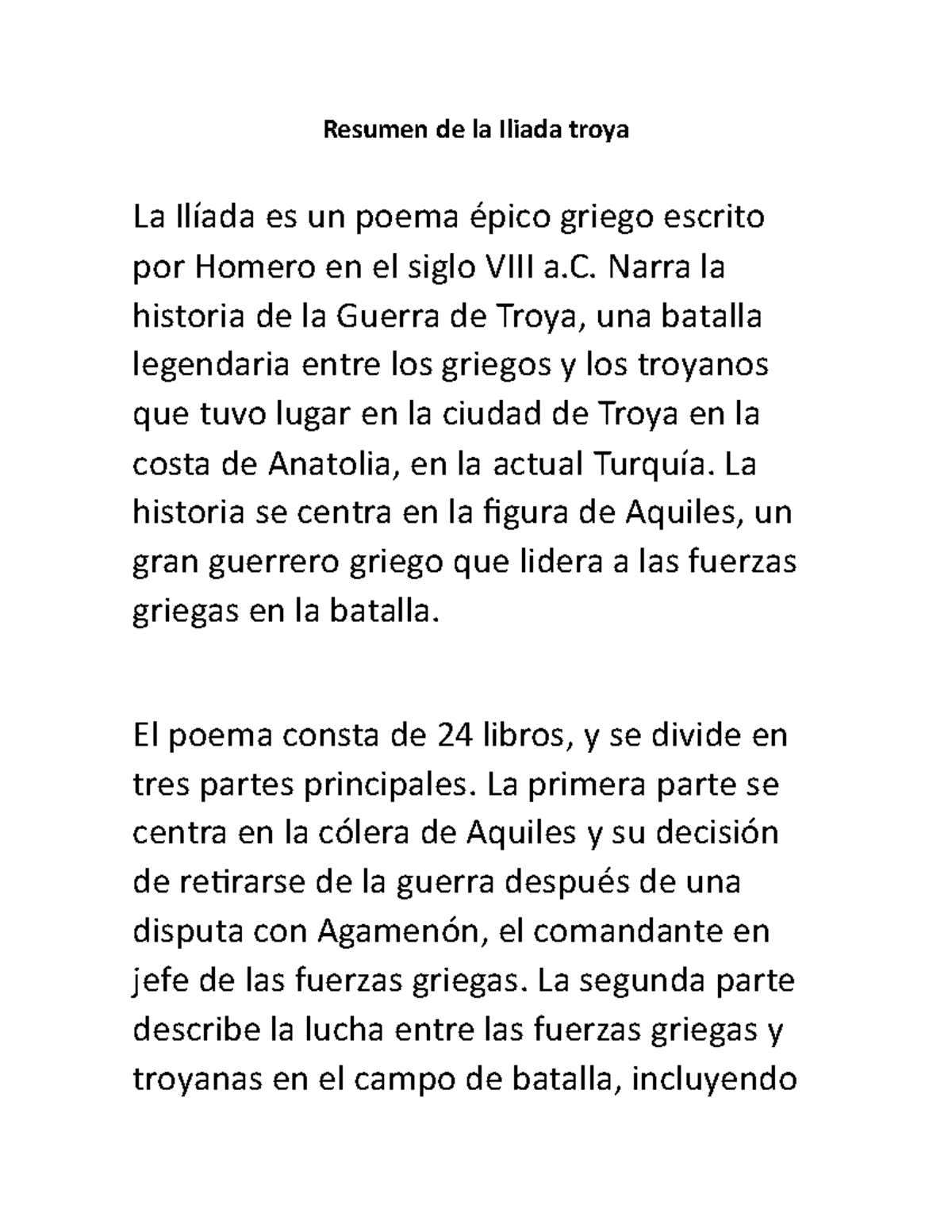 La iliada resumen resumen de la iliada troya la il ada es un poema