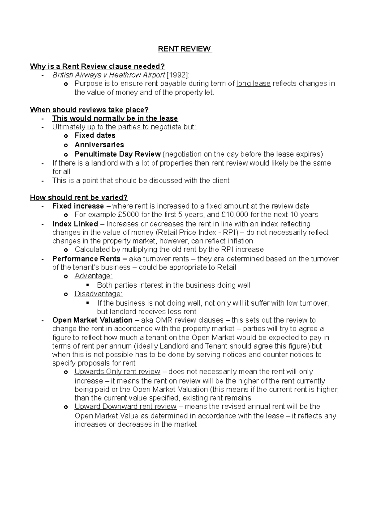 4 RENT Review RENT REVIEW Why is a Rent Review clause needed