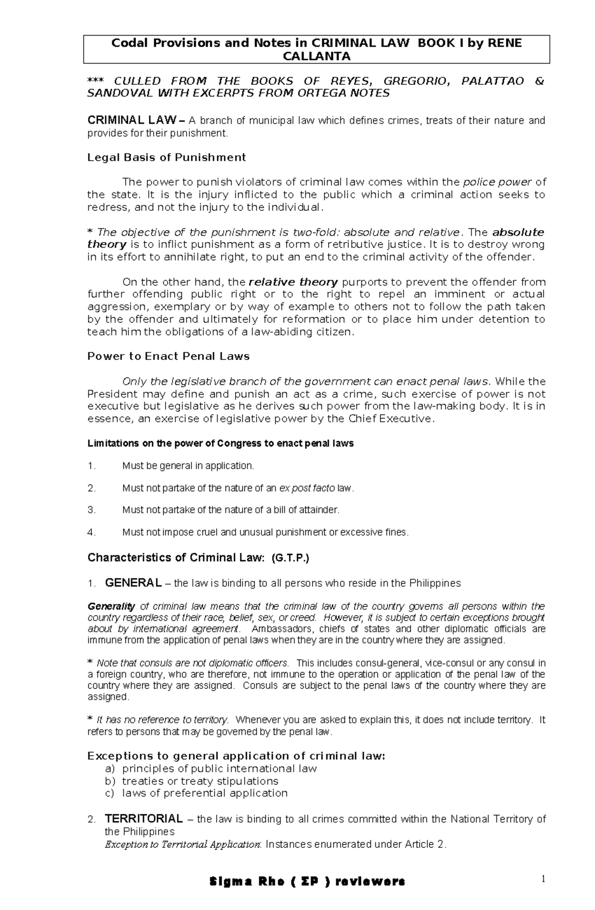 Codal Provisions and Notes in Criminal L - CALLANTA *** CULLED FROM THE ...