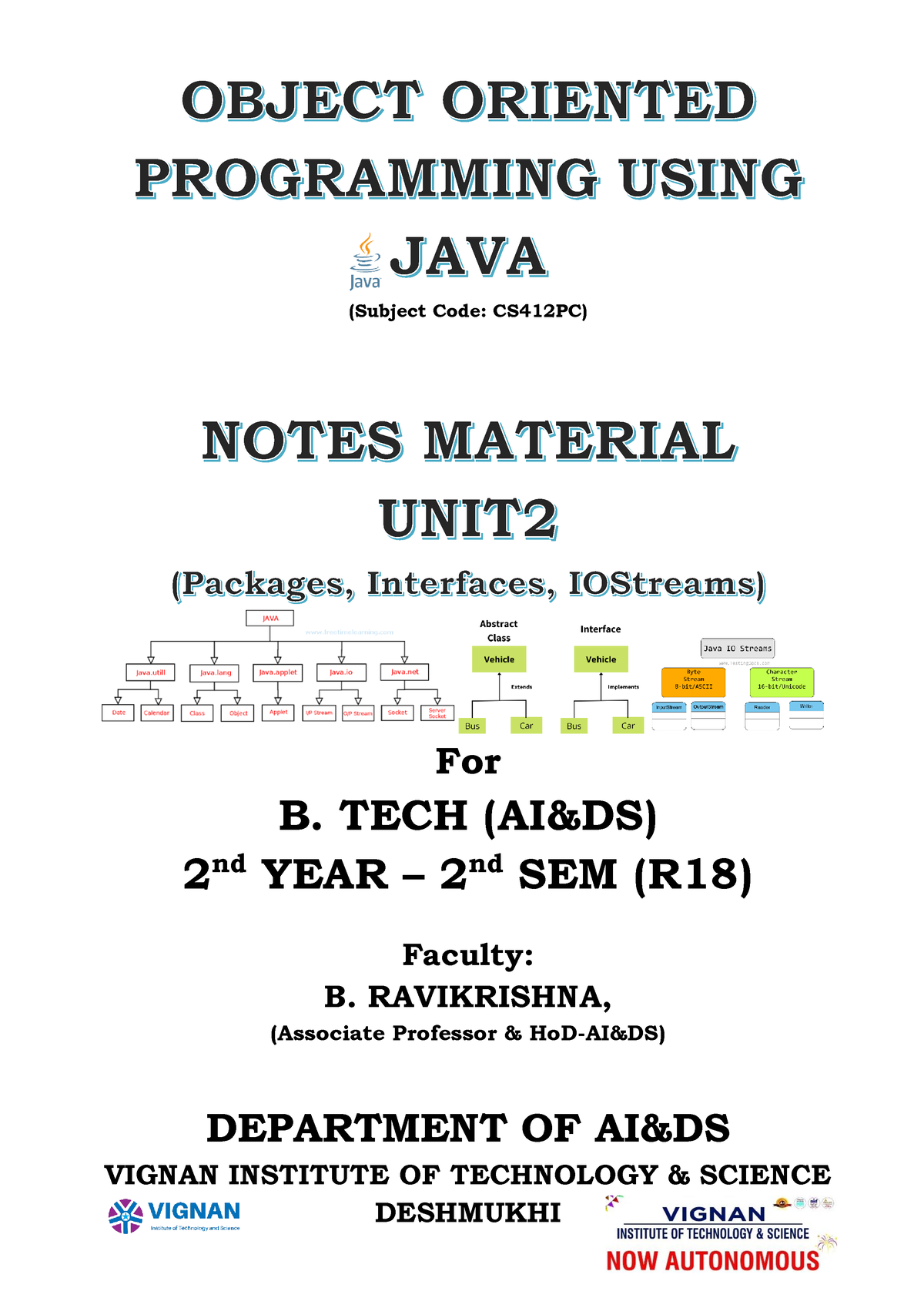 JAVA UNIT-2 - Good - (Subject Code: CS412PC) For B. TECH (AI&DS) 2 Nd ...