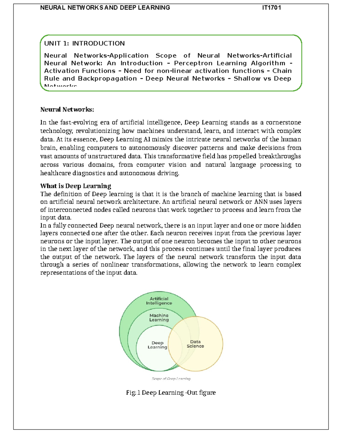Neural Networks UNIT1 - Notes - Neural Networks: In the fast-evolving ...