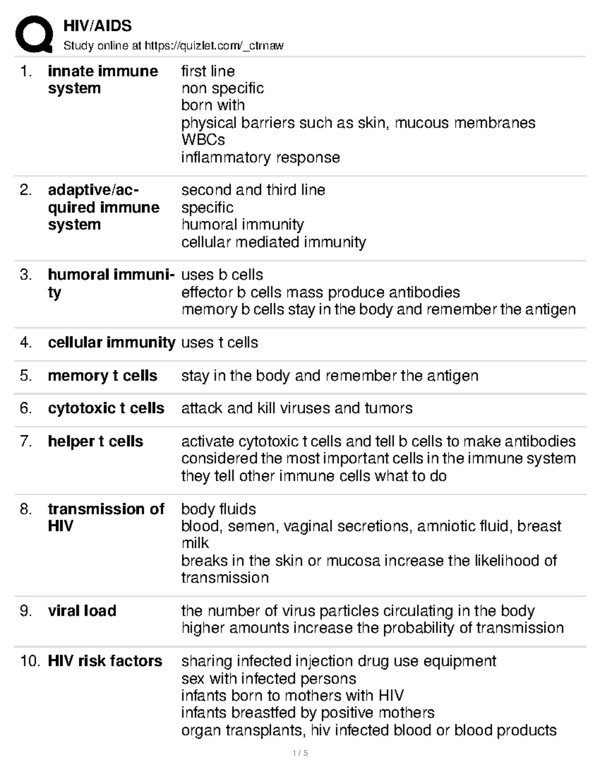 HIVAIDS3rd semester Study online at quizlet/_ctrnaw innate immune