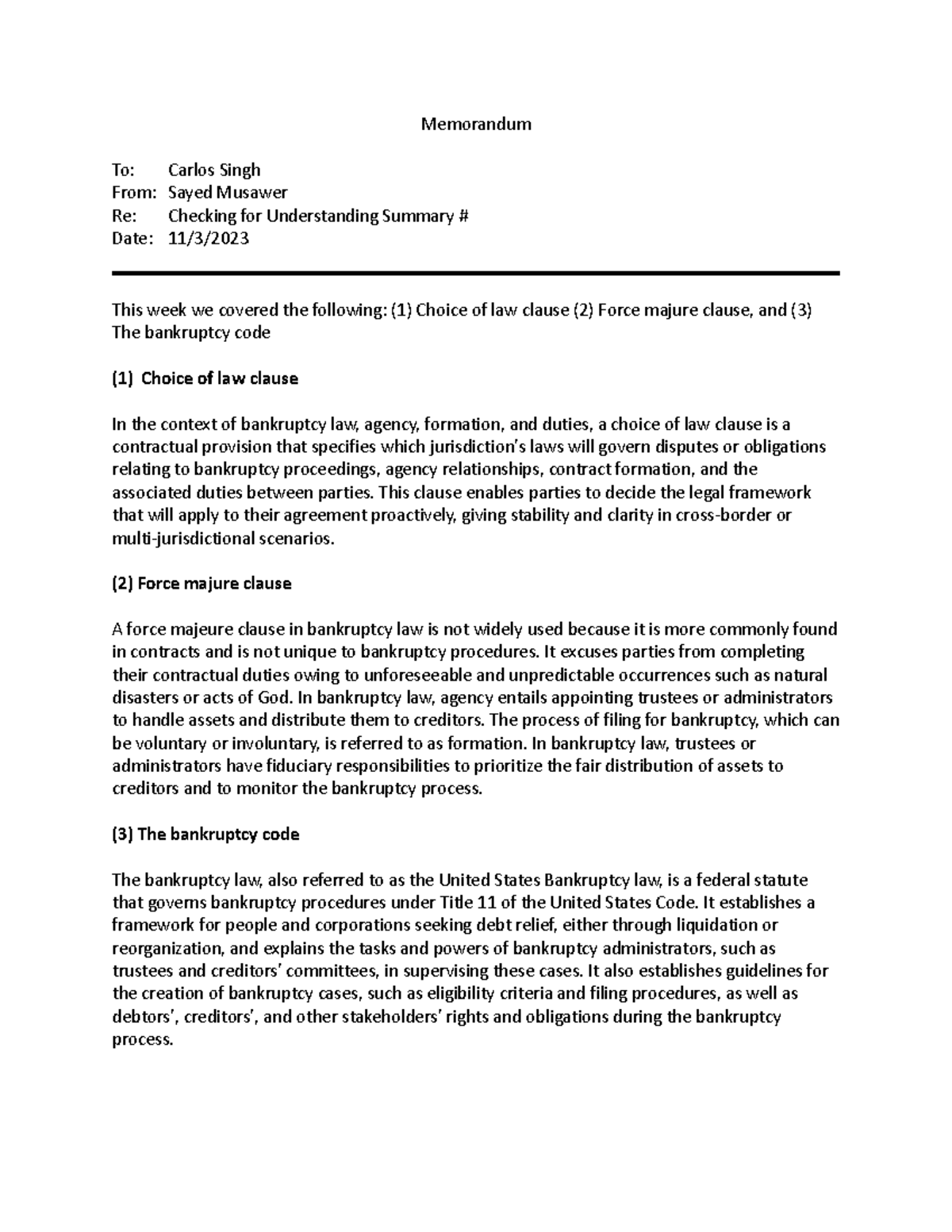 CFU #9 - CFU #9 - Memorandum To: Carlos Singh From: Sayed Musawer Re ...