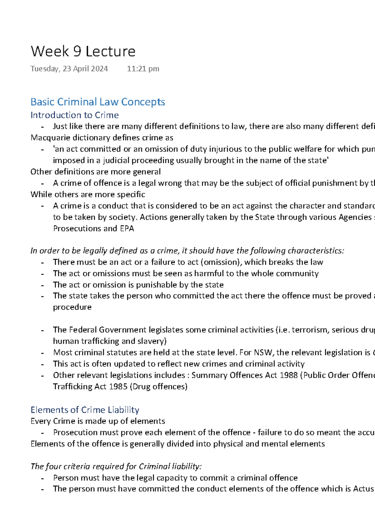 Basic Law Concepts - Basic Criminal Law Concepts Introduction to Crime ...