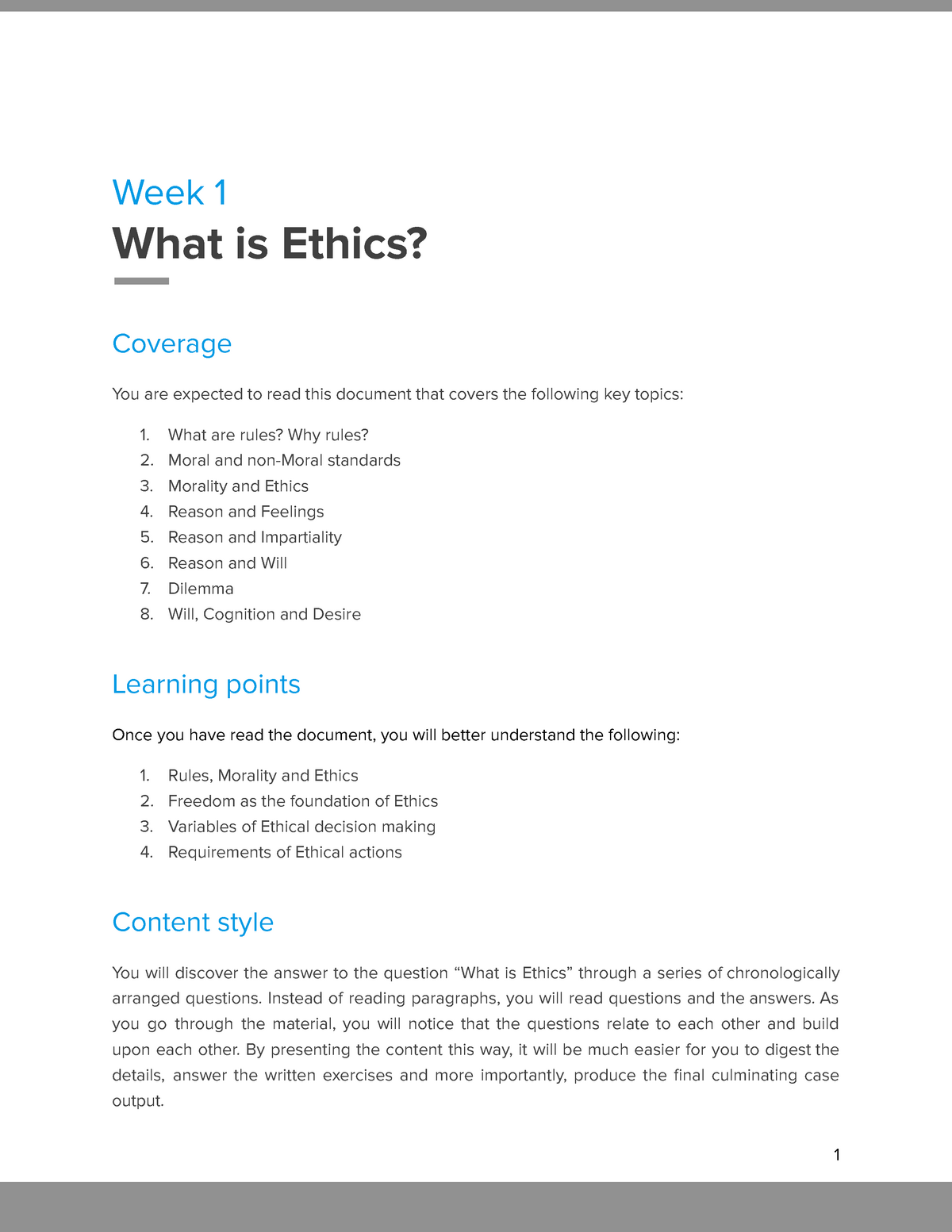 Week 1 Reading Material What Is Ethics - Week 1 What Is Ethics ...