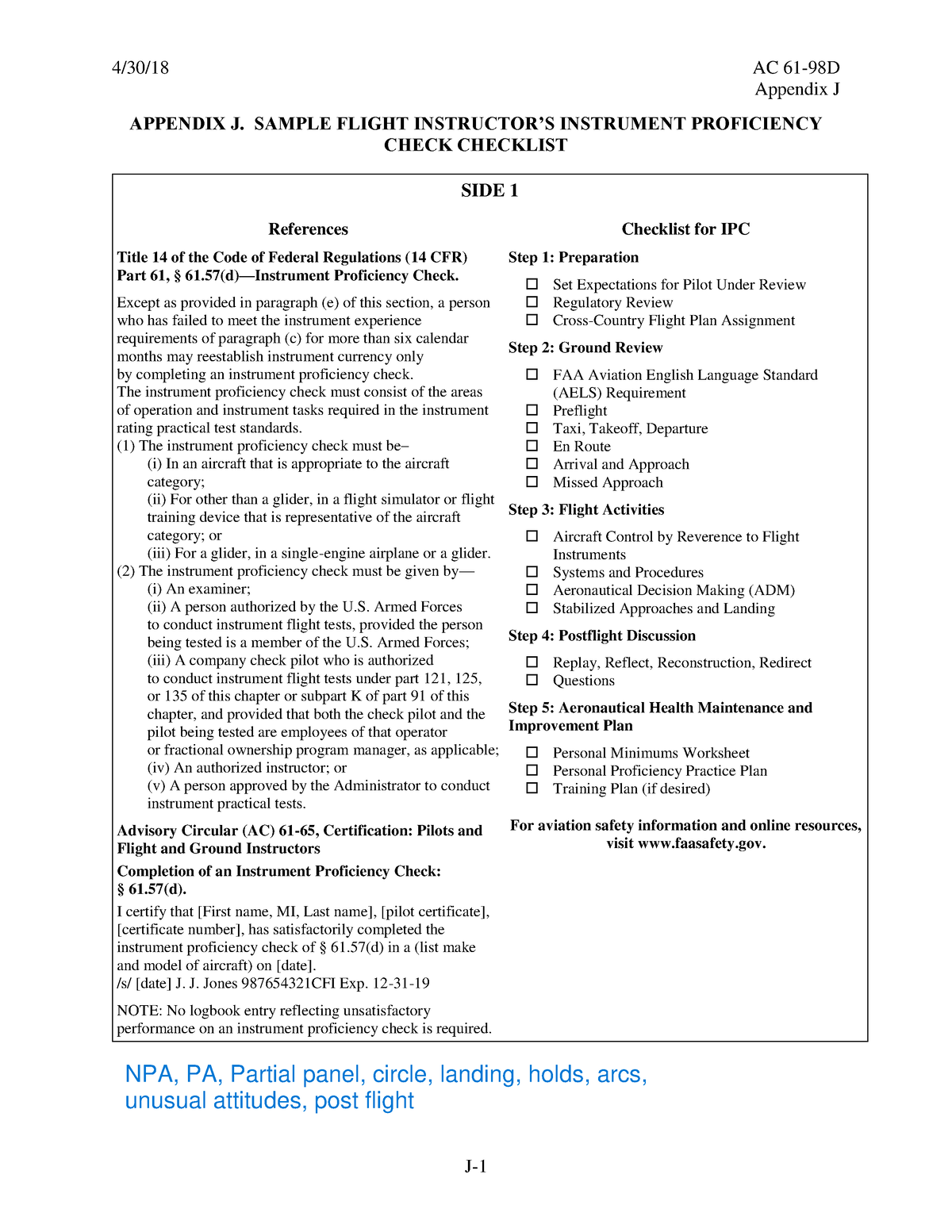 IPC Checklist Yes 4 30 18 AC 61 98D Appendix J J APPENDIX J   Thumb 1200 1553 