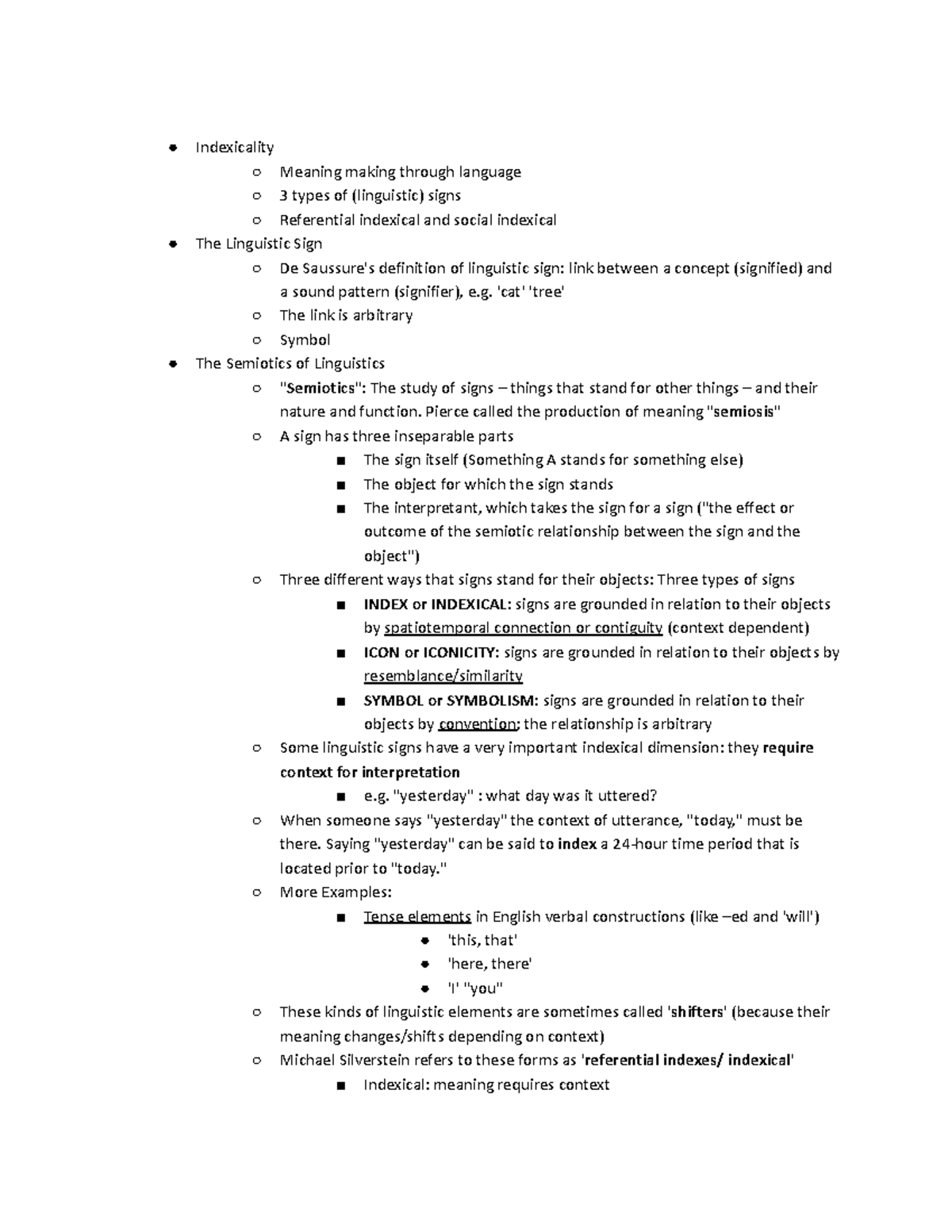 Anth 276 Week 8 - Week 8 Lecture Notes - Indexicality Meaning making ...