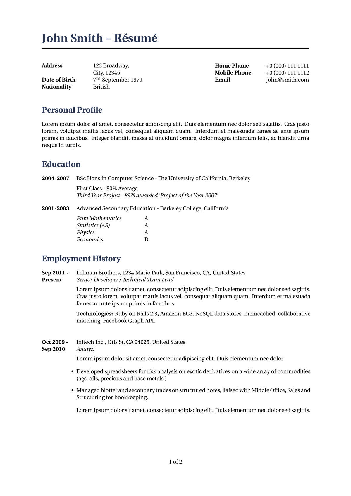 Temp1 - Cv Template - CHM ENG 300 - UCB - Studocu