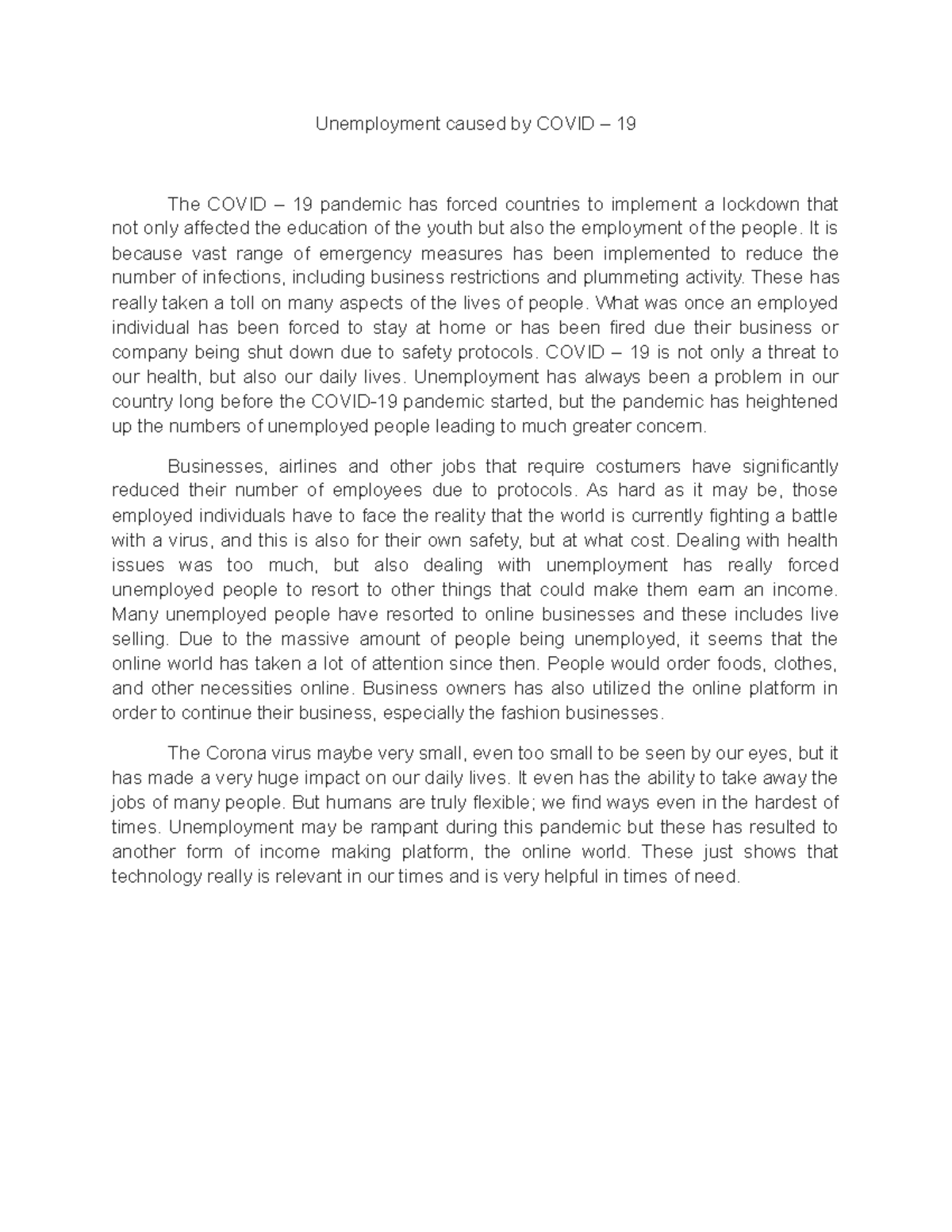 Unemployment caused by Covid - Unemployment caused by COVID – 19 The ...