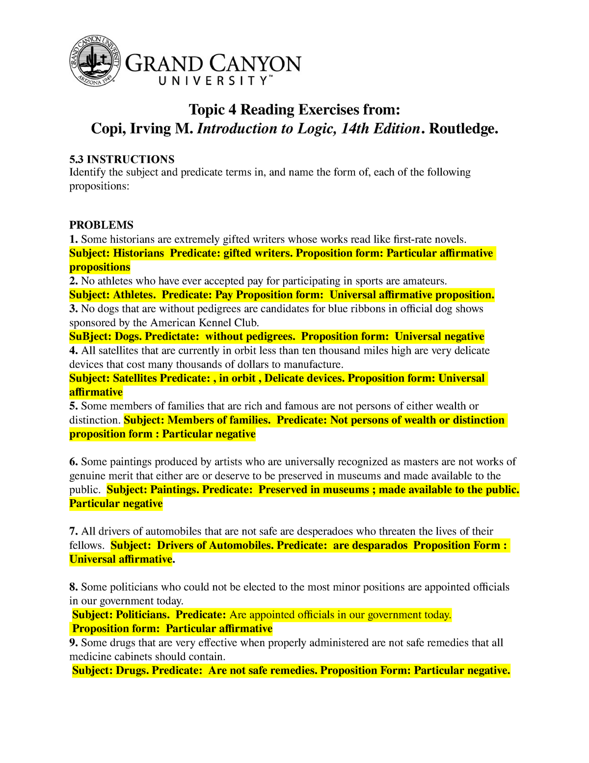 COM362 T4 Reading Exercises - Topic 4 Reading Exercises from: Copi 