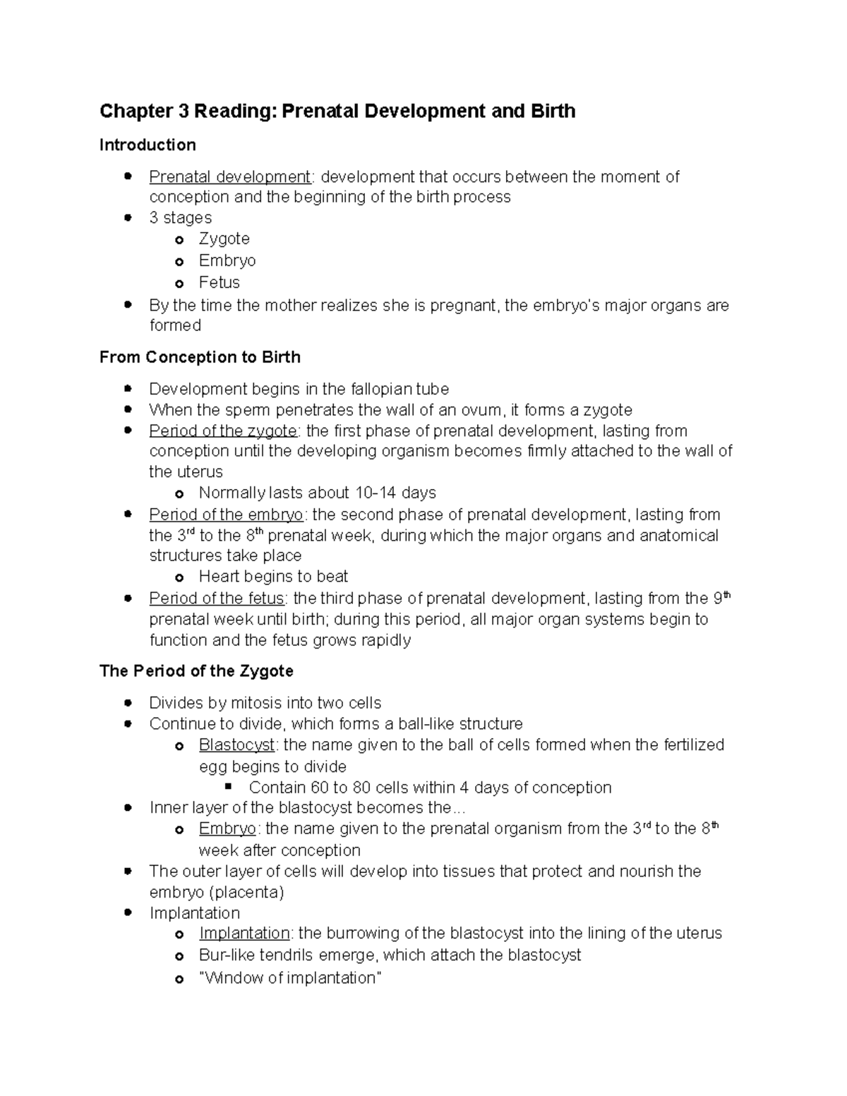 Chapter 3 Reading Notes - Chapter 3 Reading: Prenatal Development And ...