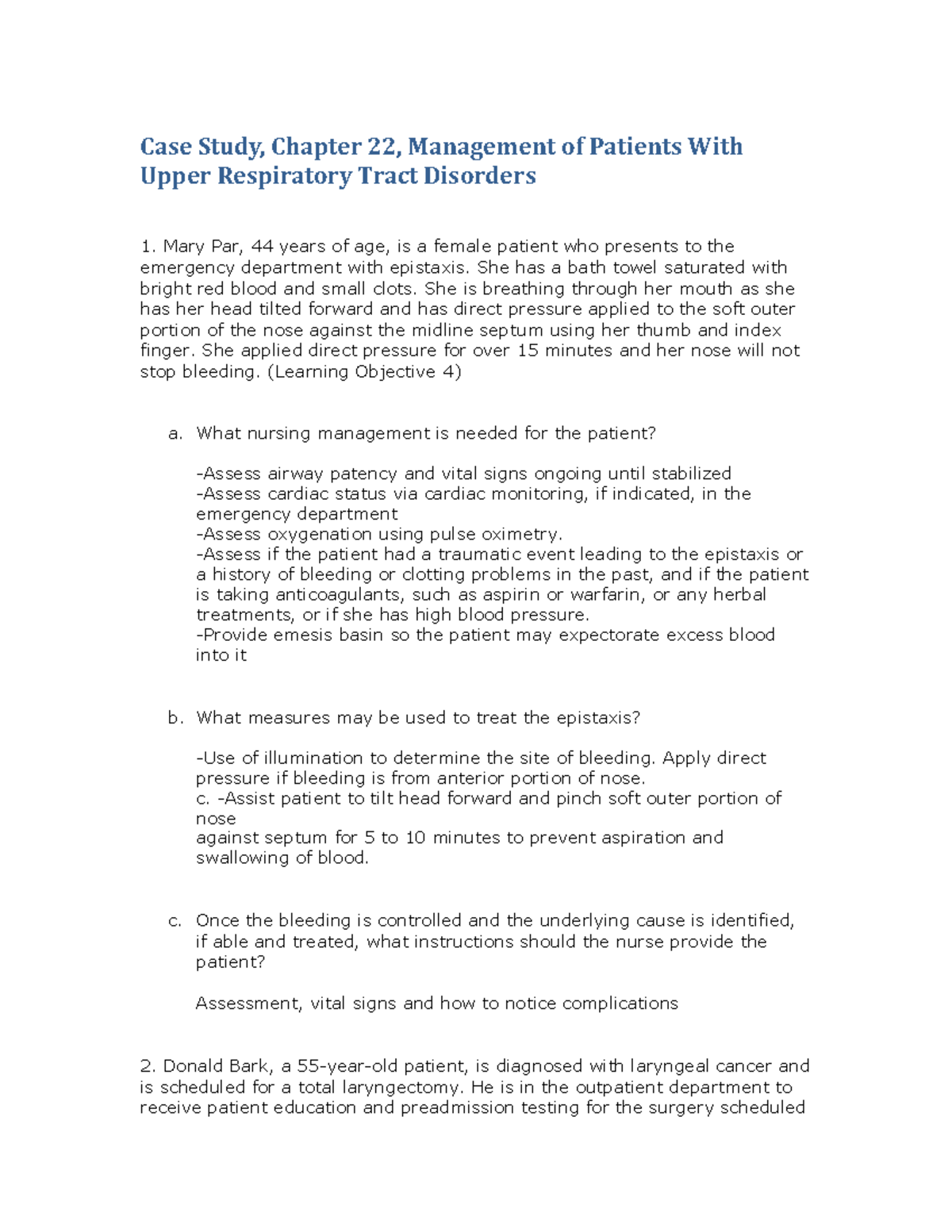 CS Ch22 (1) Assessment Of Respirator Problems - Case Study, Chapter 22 ...