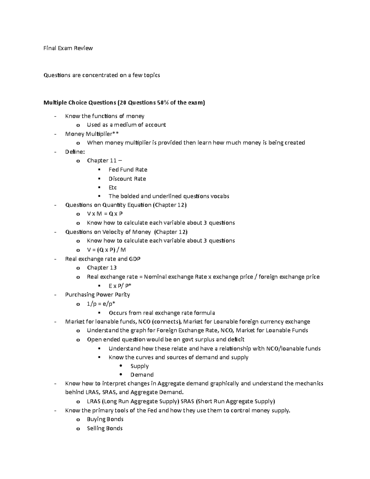 Final Exam Review - Professor Thomas Clark Econ 202 Notes - Final Exam ...