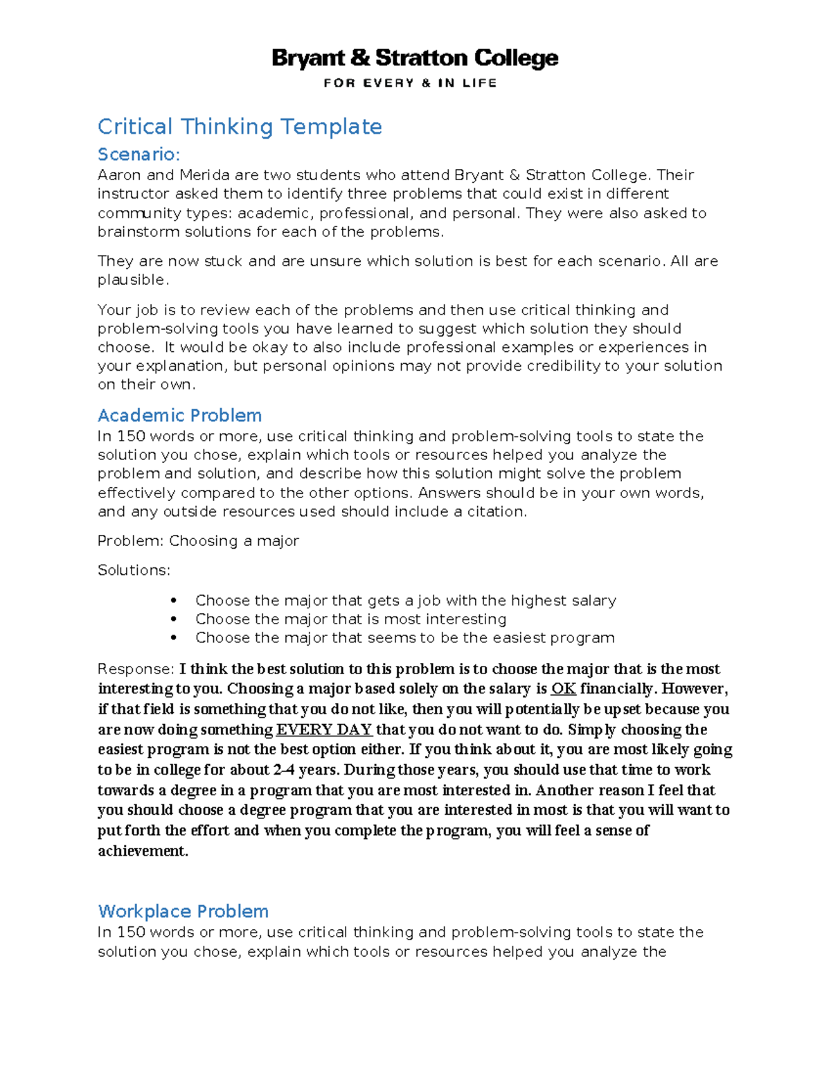 Comm104 Critical Thinking Template Critical Thinking Template Scenario Aaron And Merida Are 1613