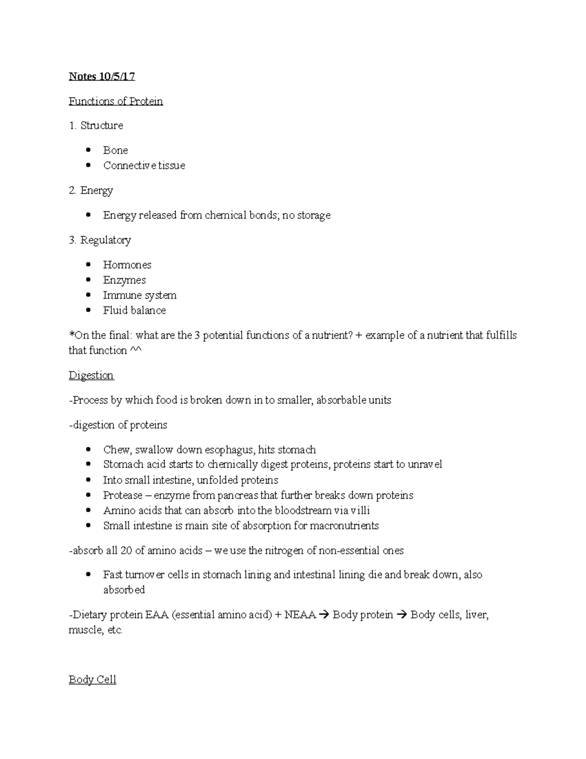 Notes - Proteins - Notes 10/5/ Functions of Protein Structure Bone ...