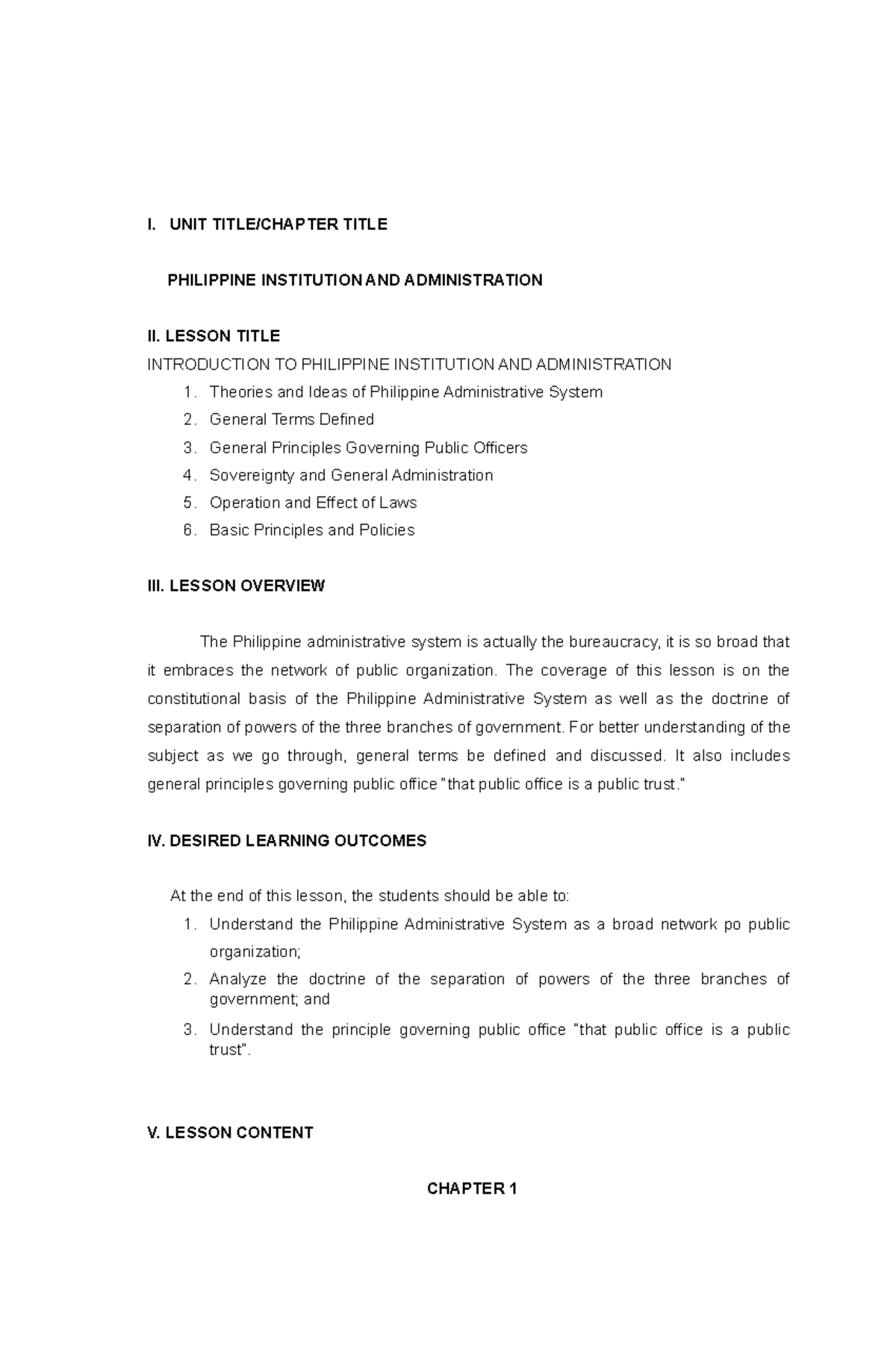 Phil Ad Module 1 - LECTURE NOTES FOR PHILIPPINE ADMINISTRATION AND ...