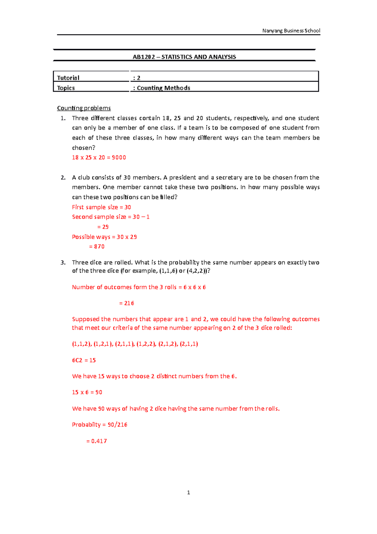 AB1202 Assignment Questions week 2 - AB1202 – STATISTICS AND ANALYSIS ...