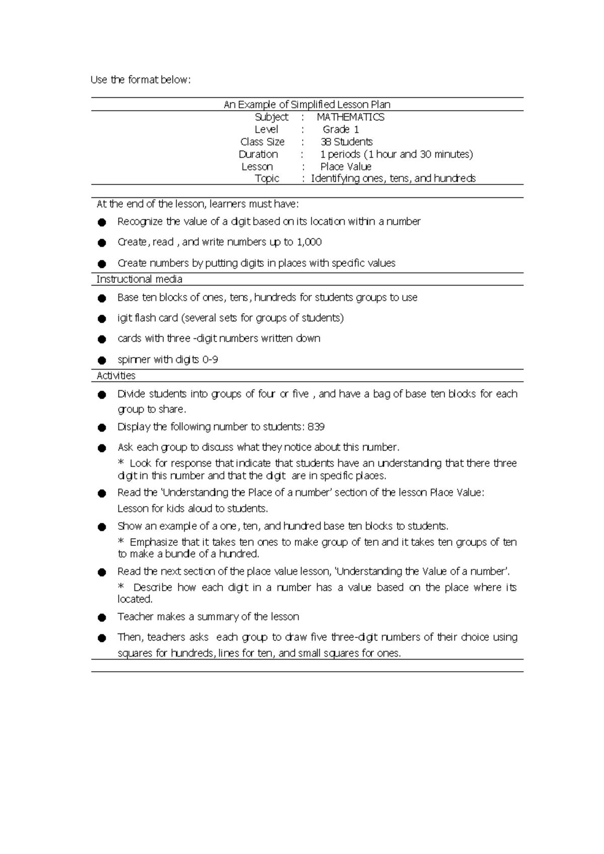 Simplified lesson plan Output 3 ed 109 Rosemae Antom - Use the format ...