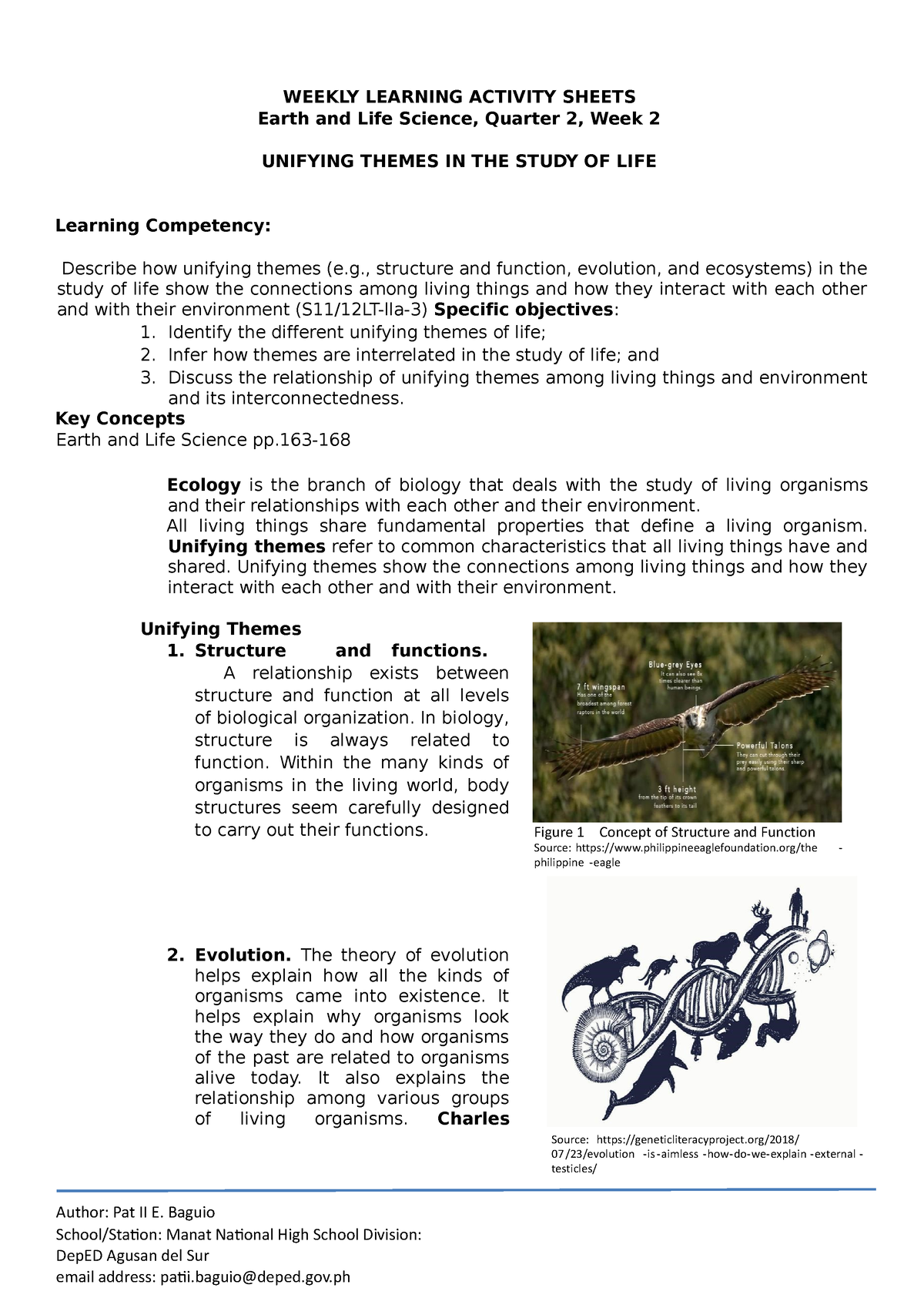 Els Q2 Week 2 Earth And Life Sciences Weekly Learning Activity Sheets Earth And Life Science 2839