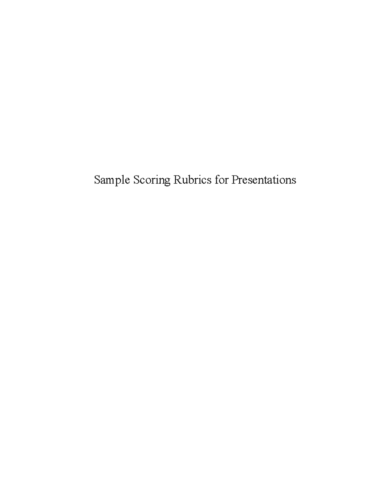 2018 Rubric Presentation - Sample Scoring Rubrics for Presentations ...