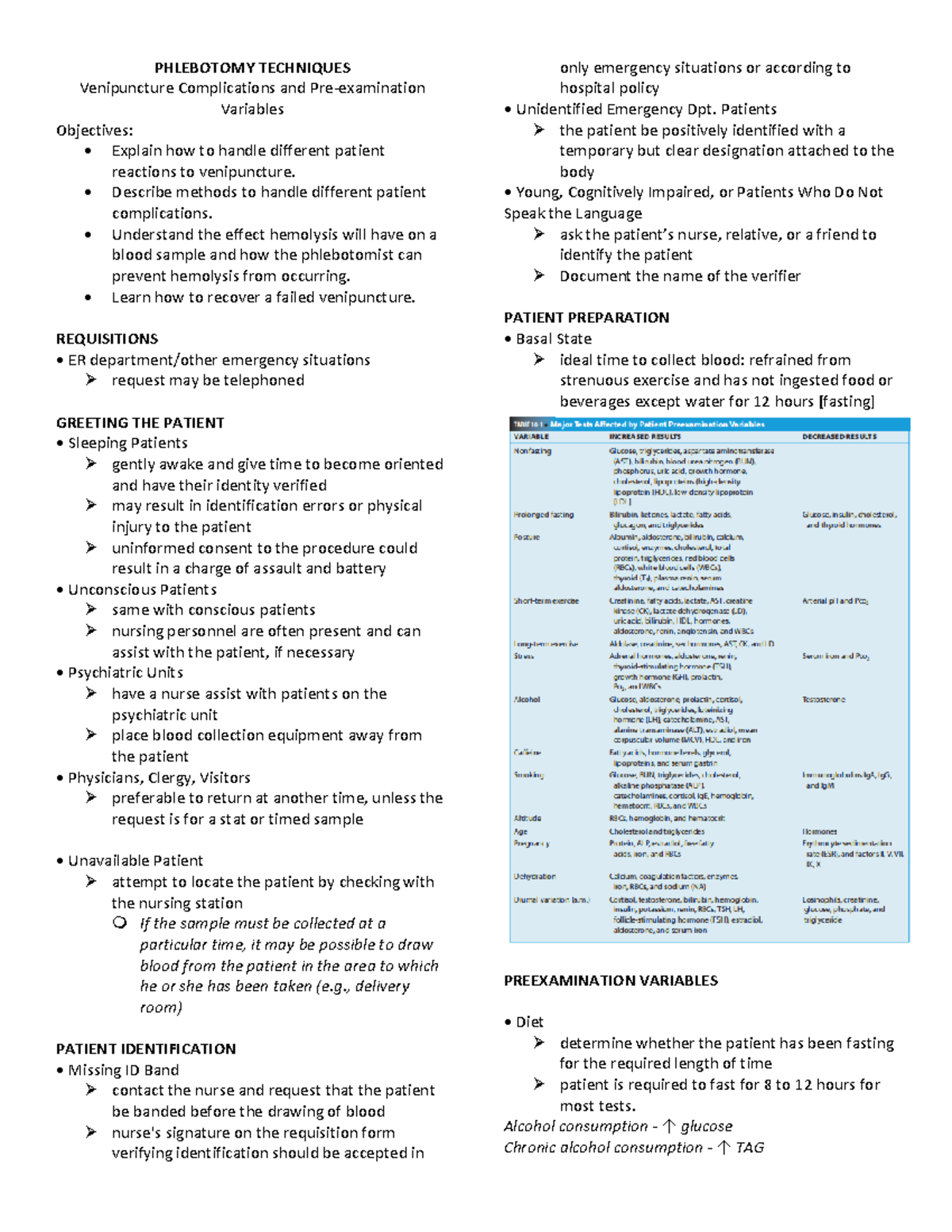 10 Phlebotomy Techniques - Complications and Preexamination ...