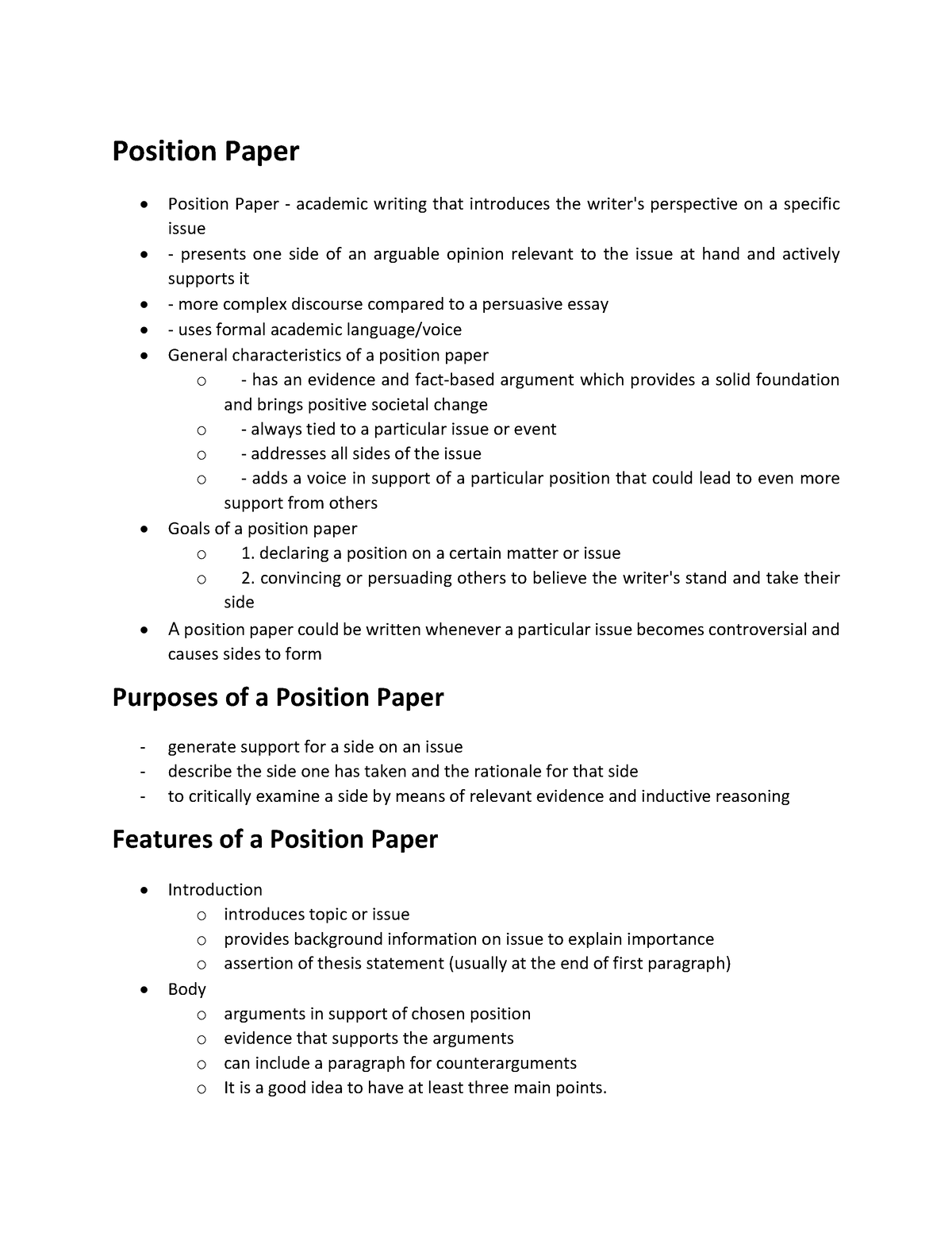 Academic Writing Writing A Position Paper Position Paper Position 