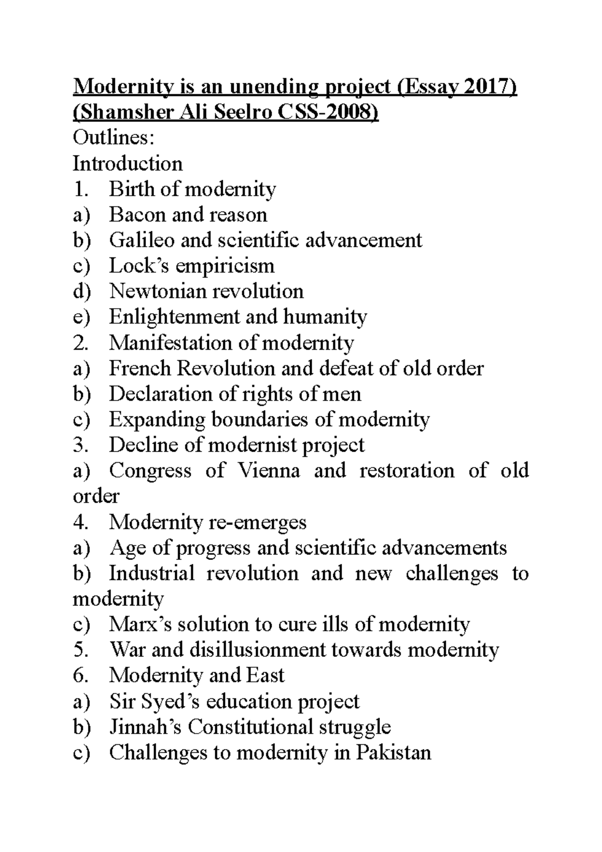 modernity essay topics