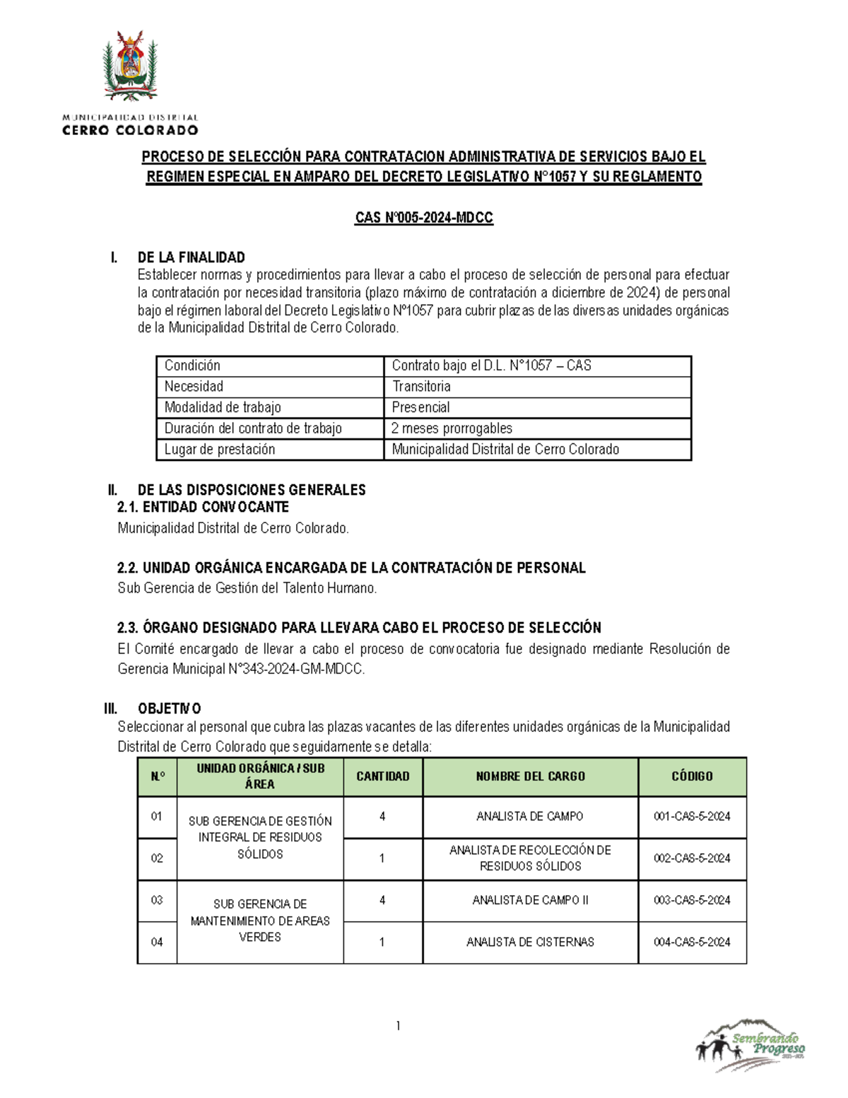 Bases del proceso cas 005 2024 mdcc - PROCESO DE SELECCIÓN PARA ...