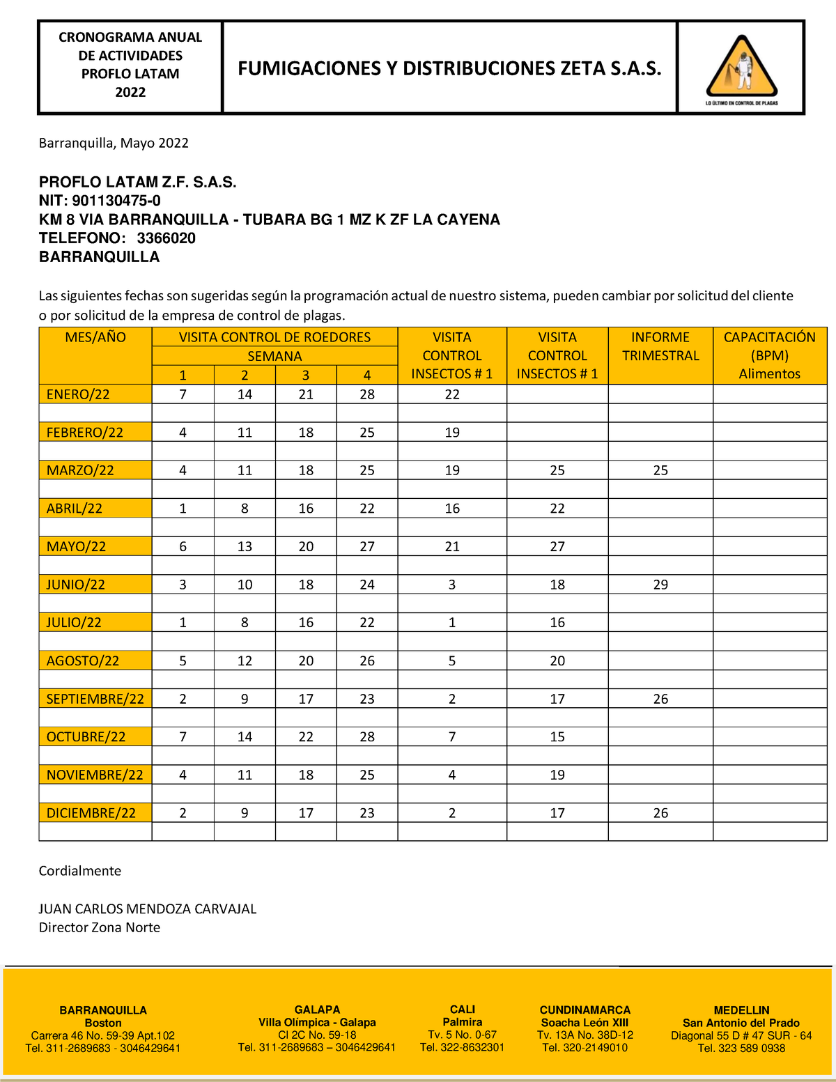 Cronograma Anual De Fumigaciones Cronograma Anual De Actividades Proflo Latam