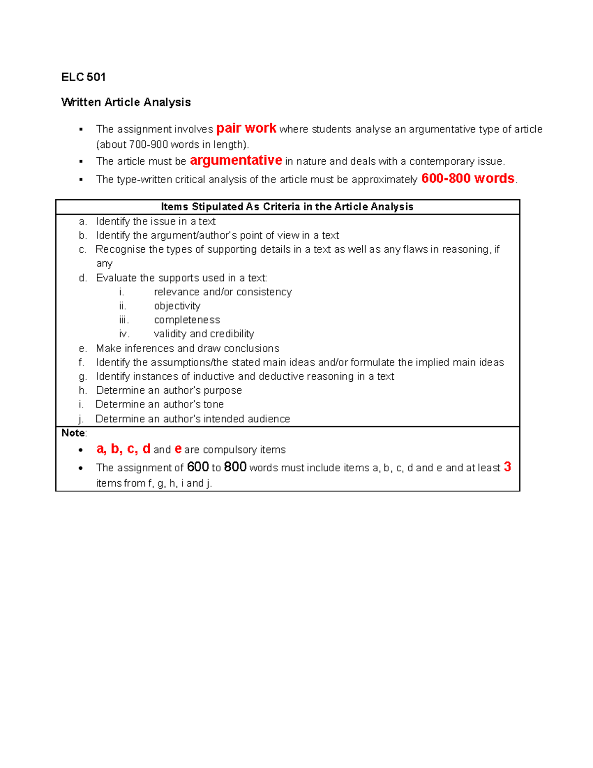 1Analysis Guidelines - Wada - ELC 501 Written Article Analysis The ...