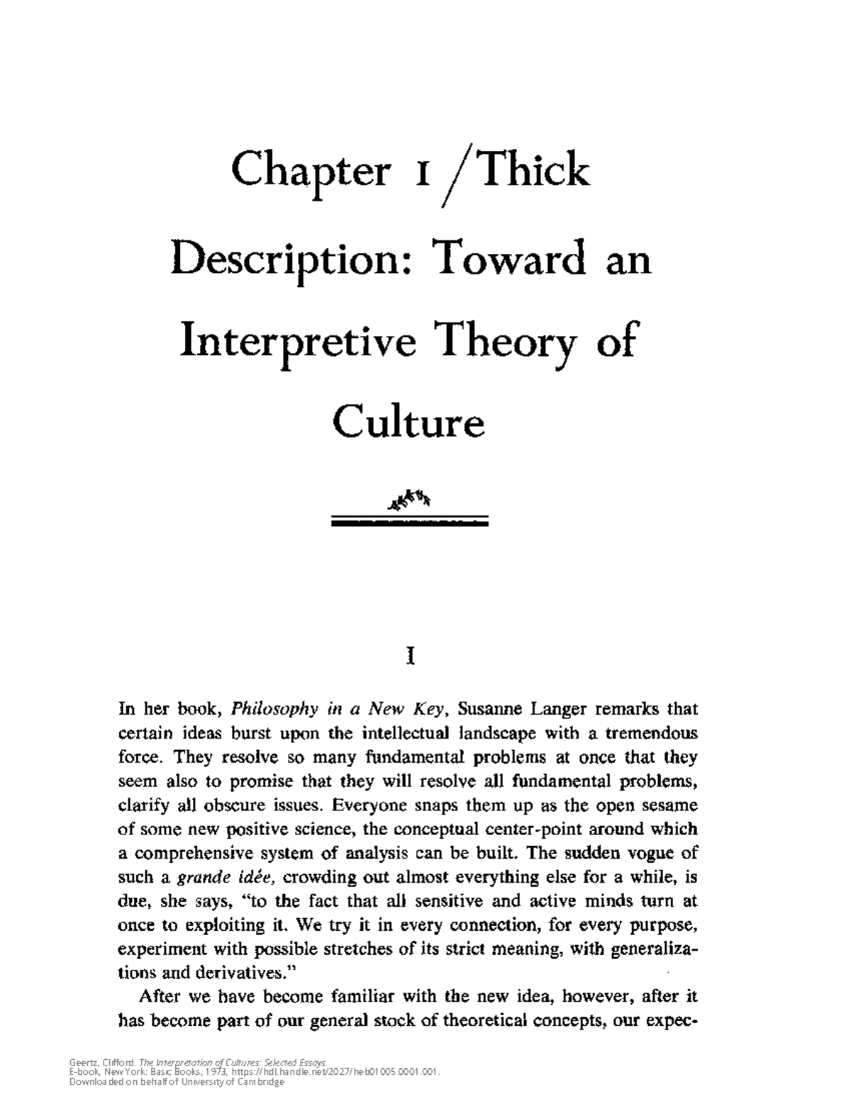 Geertz, Clifford Thick Description[ 26] copy Chapter I / Thick