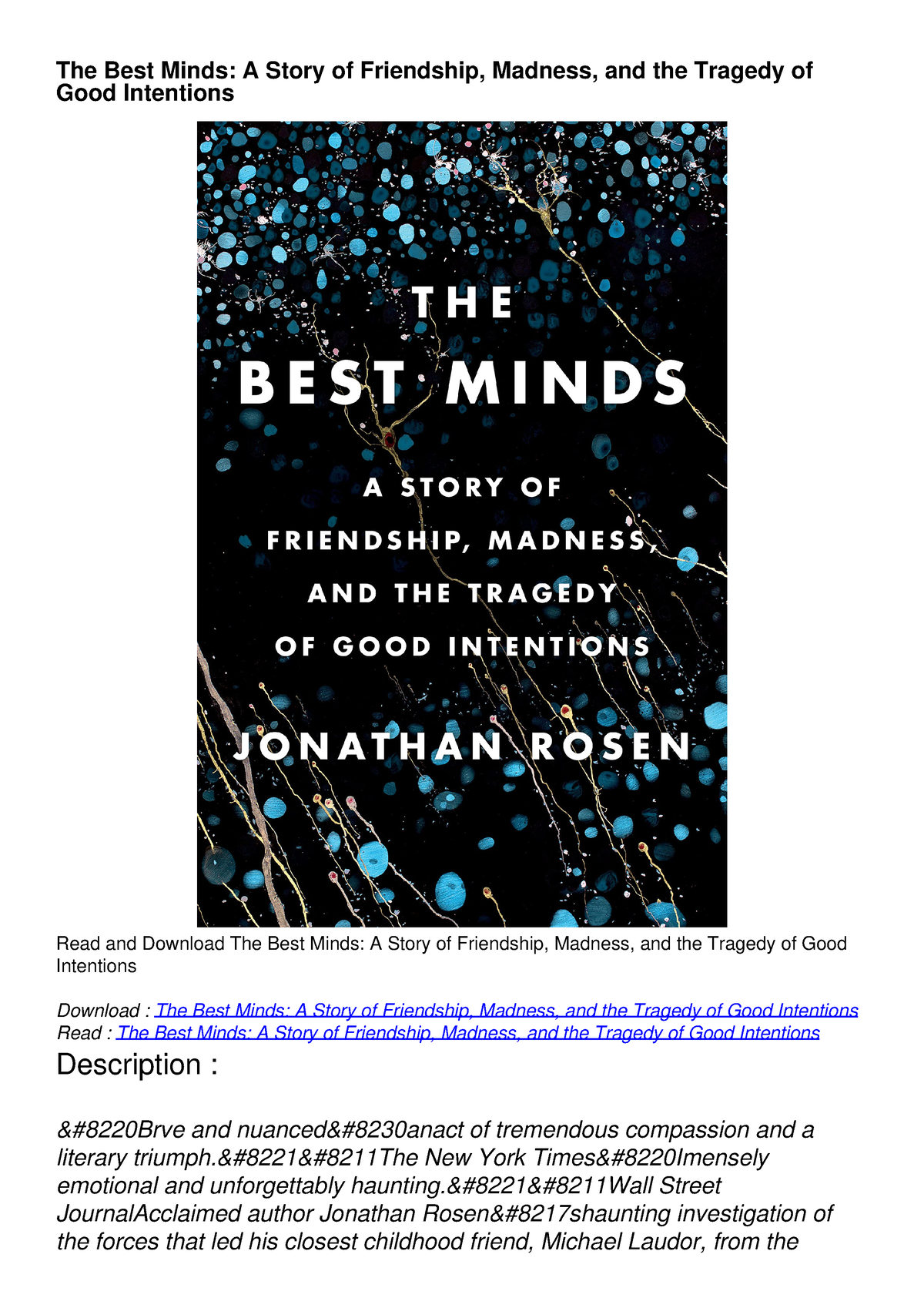 Pdf  The Best Minds: A Story Of Friendship, Madness, And The Tragedy Of 