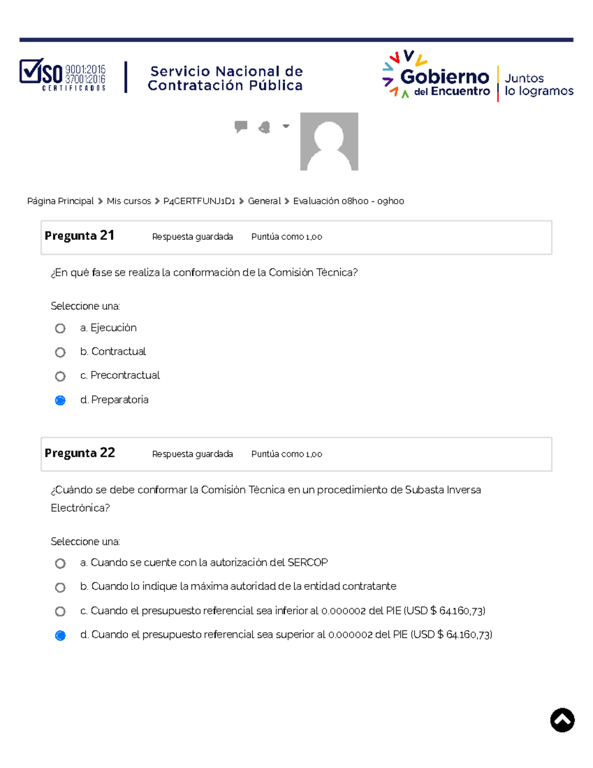 Sercop Completo - Nuevas Preguntas - Pregunta 21 Respuesta Guardada ...