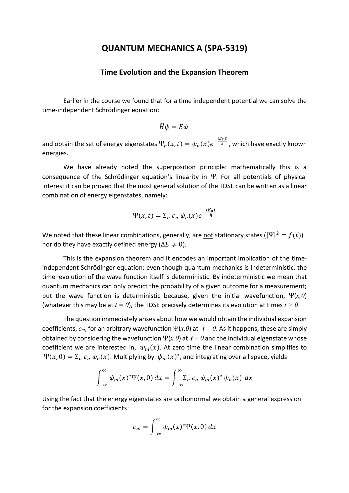 Spa5319 16 17 Lecture Notes Expansion Theorem Studocu