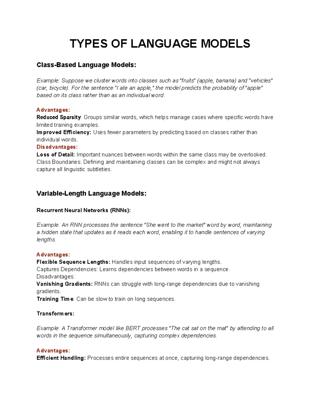 Untitled document - language models - TYPES OF LANGUAGE MODELS Class ...