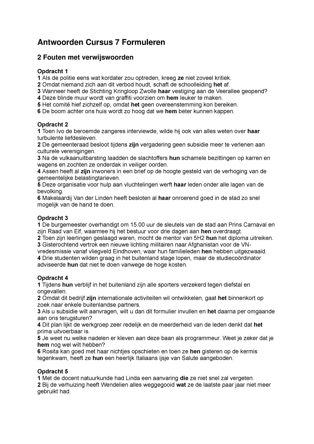 Antwoorden Cursus 7 Formuleren - Antwoorden Cursus 7 Formuleren 2 ...