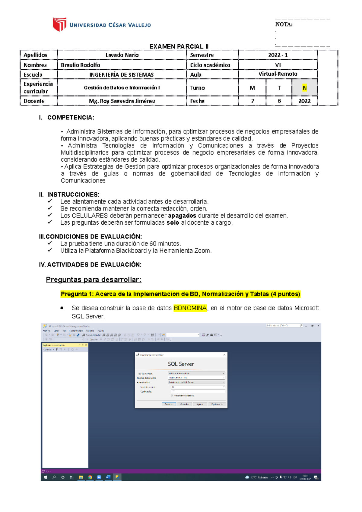 Ep Base Datos G1 Parcial 2 2022 Ok 1 Examen Parcial Ii Apellidos Lavado Nario Semestre 2022 0973