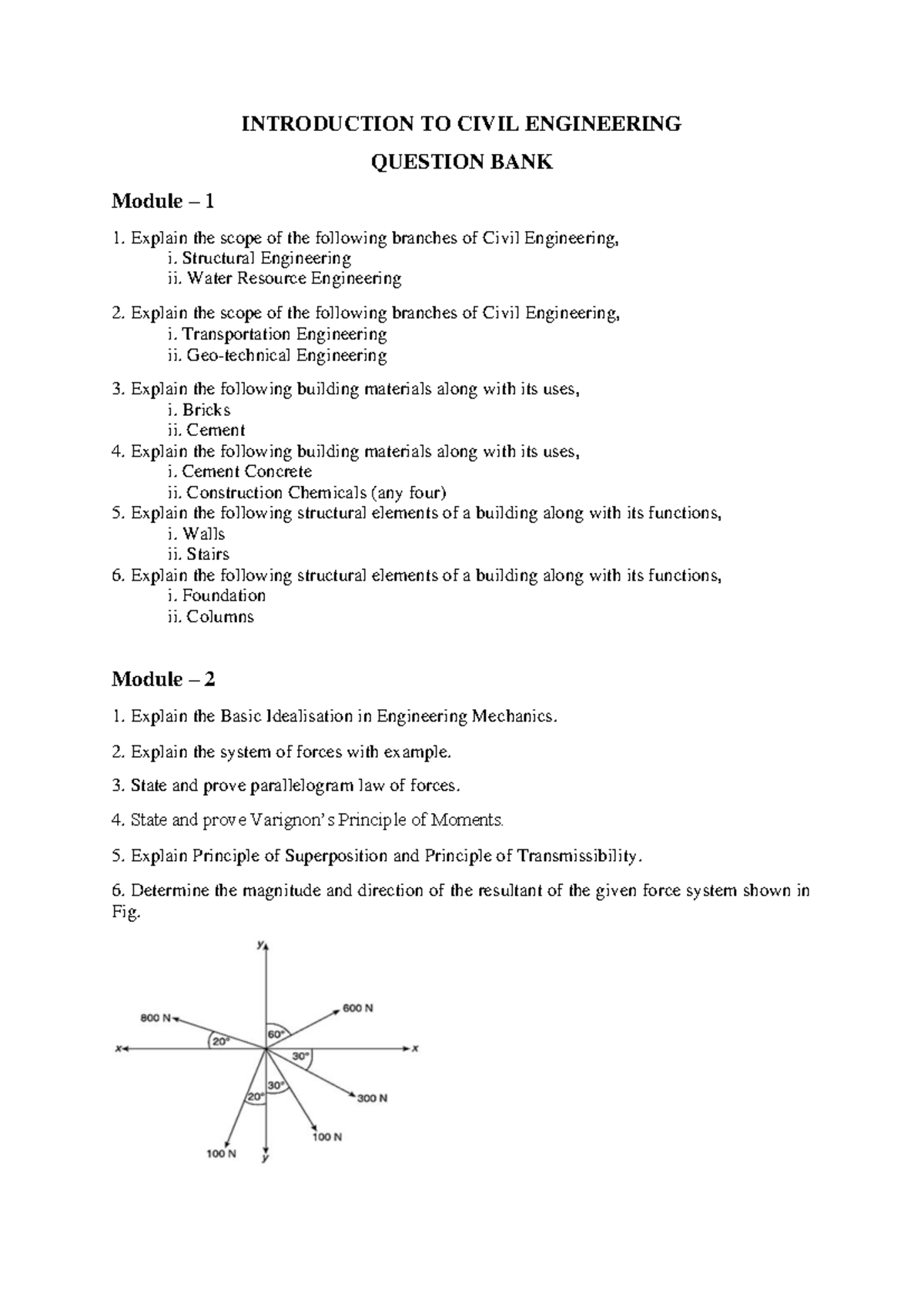 Question Bank IA -1 - awsome notes - INTRODUCTION TO CIVIL ENGINEERING ...