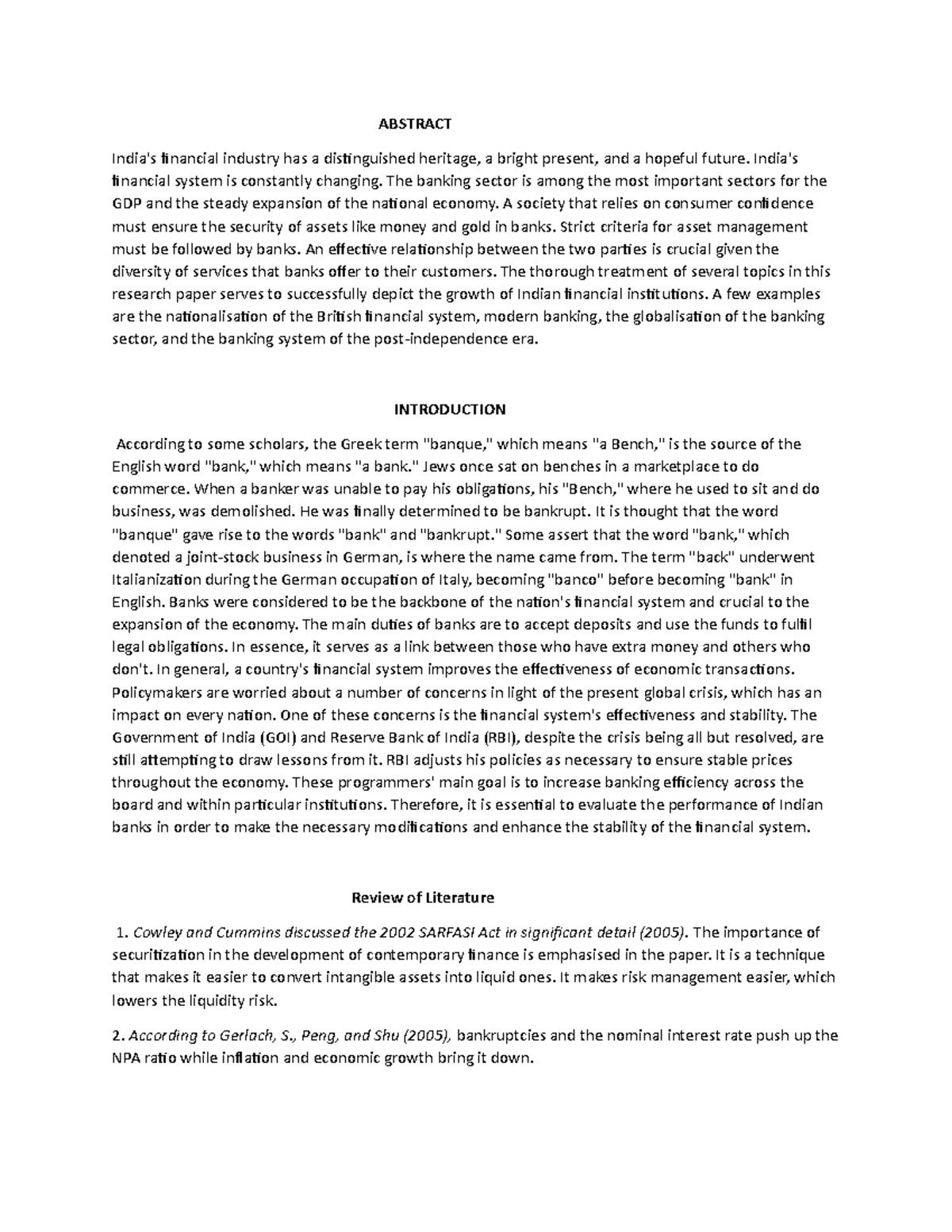 History banking law - ABSTRACT India's financial industry has a ...