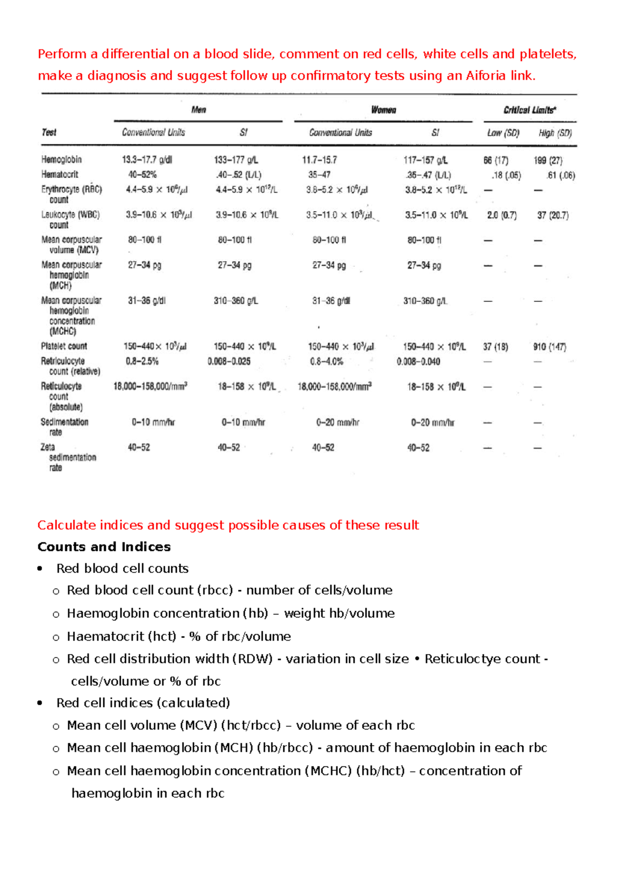 Complete Notes for Practical Test - Perform a differential on a blood ...