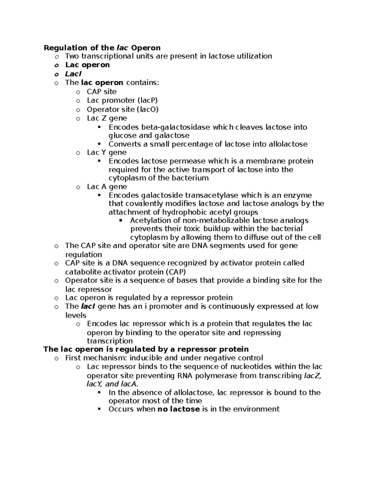 Chapter 14 Bio Notes - Regulation of the lac Operon o Two ...