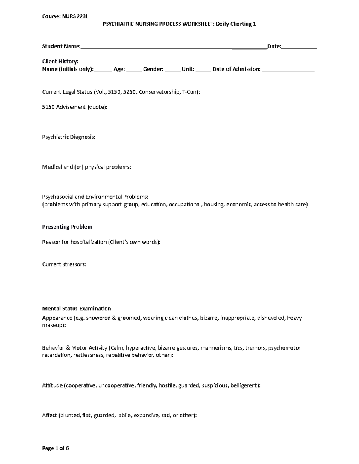 nursing process worksheet on