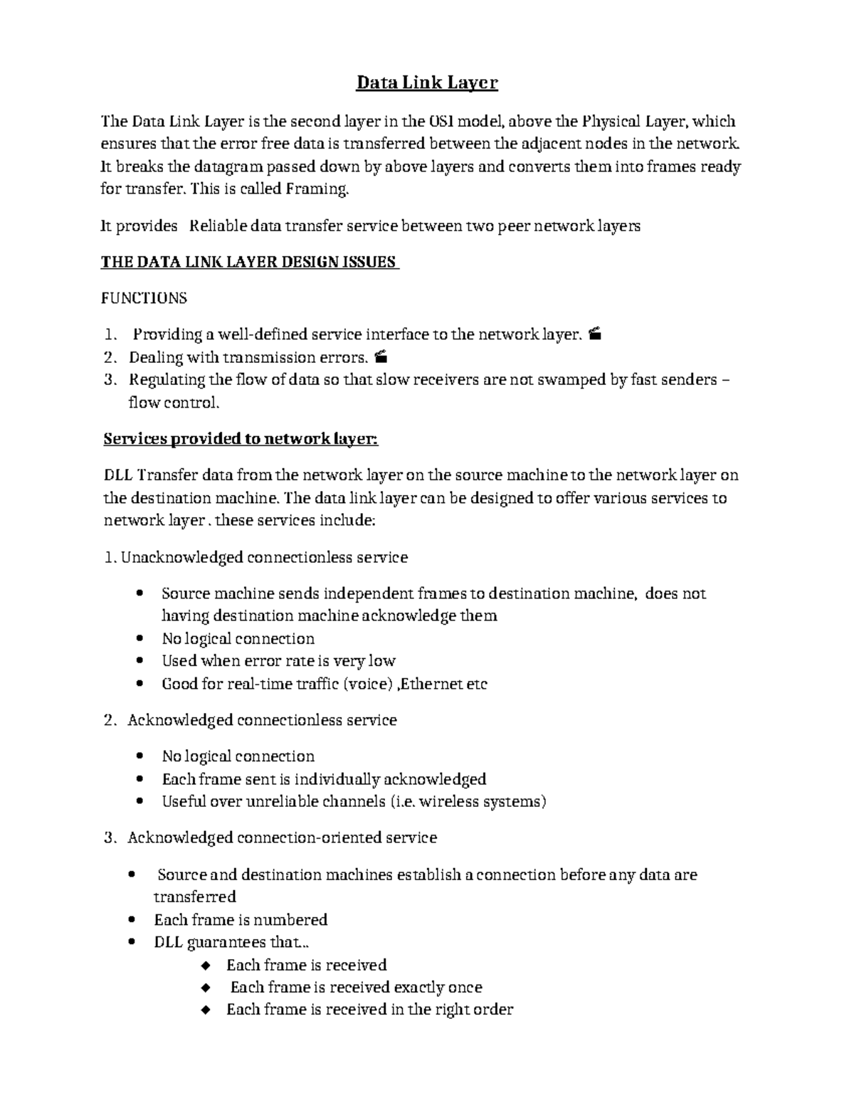 DLL class note - Data Link Layer The Data Link Layer is the second ...