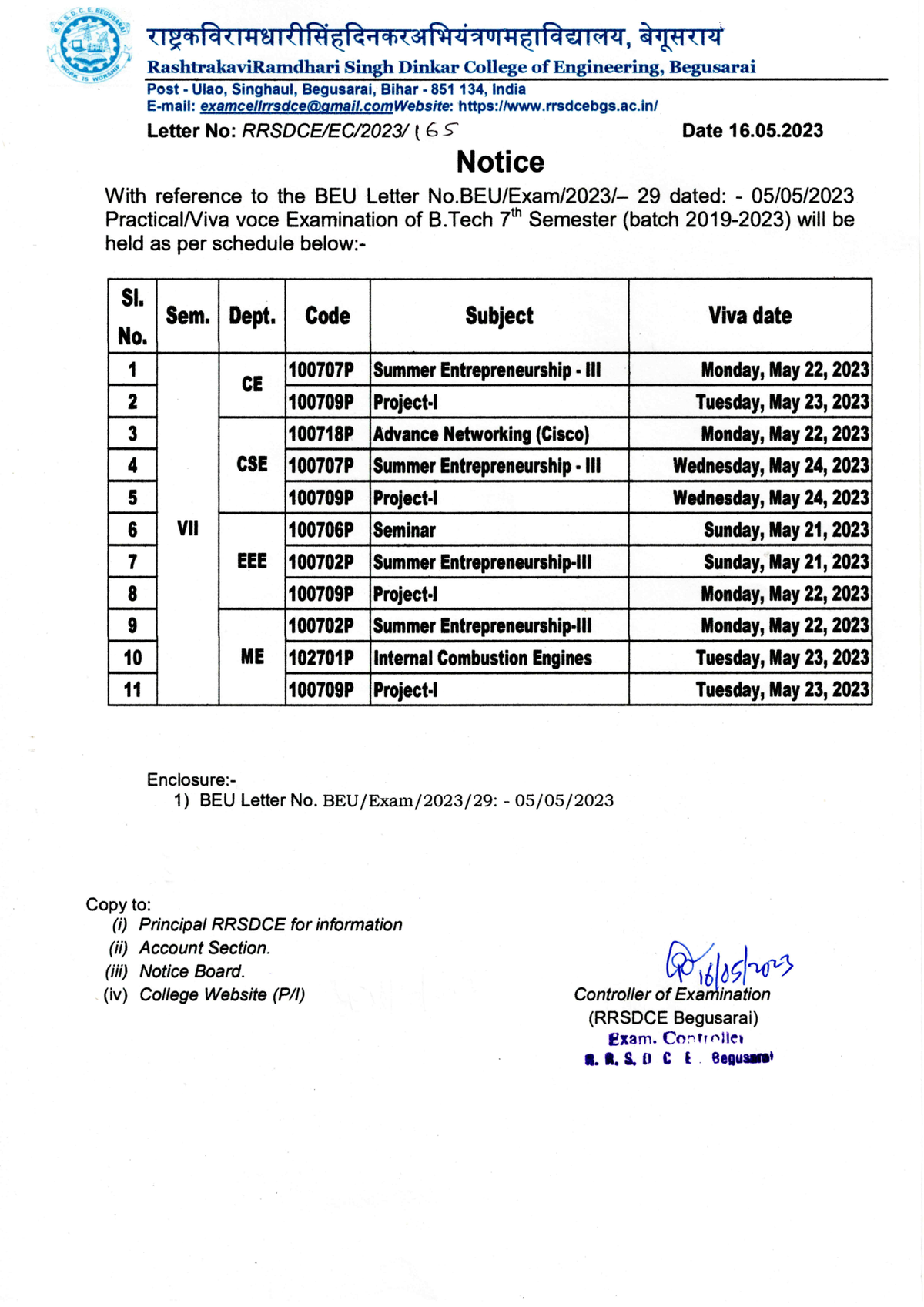 Datesheet 7th Sem - B.tech(IT), B.Tech(CSE) - Studocu