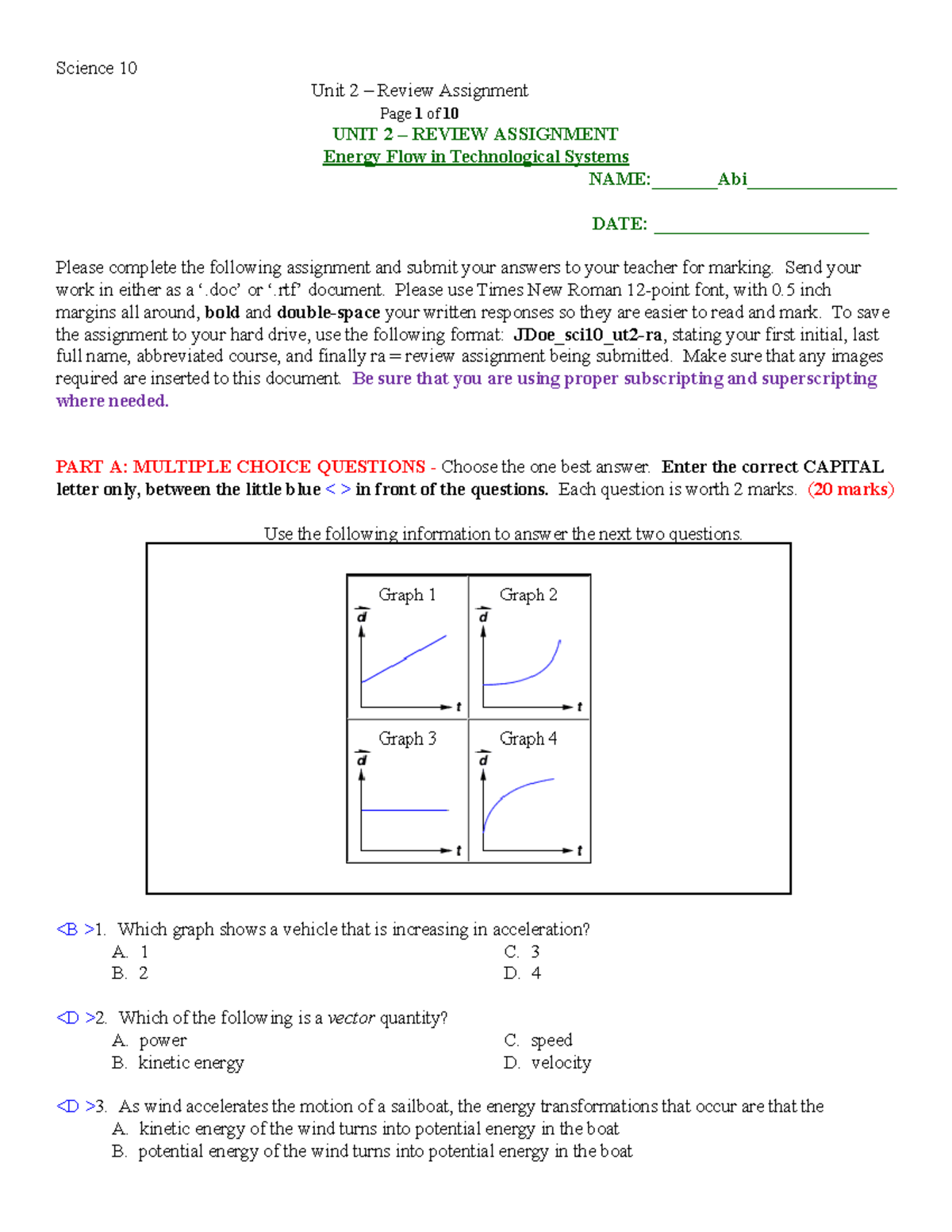 Sc 10 Unit 2(B) RA (1).docx - Unit 2 – Review Assignment Page 1 of 10 ...